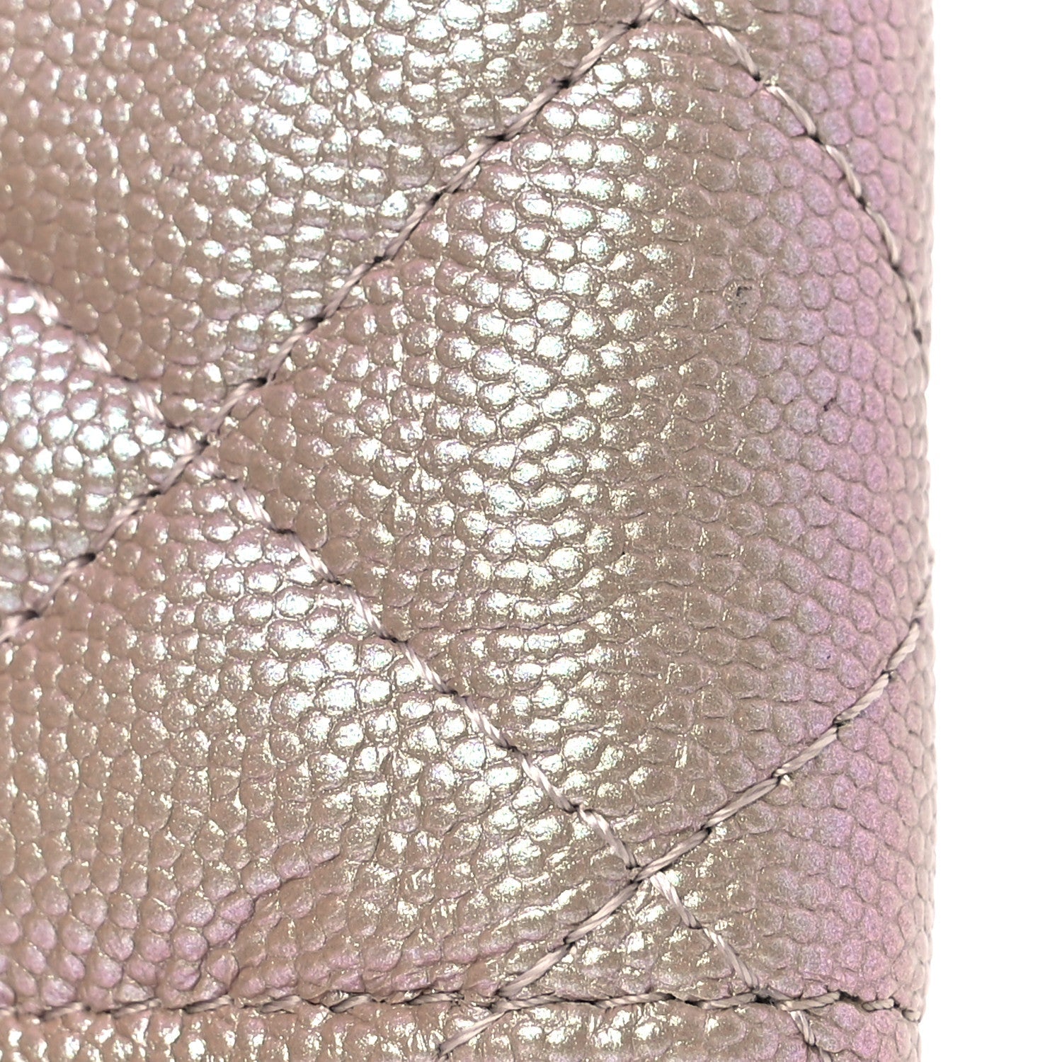 Iridescent Caviar Quilted Small Flap Wallet Beige
