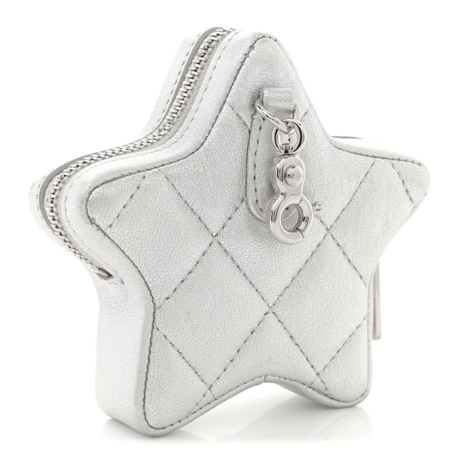 Metallic Lambskin Walk Of Fame Star Clip On Coin Purse Silver
