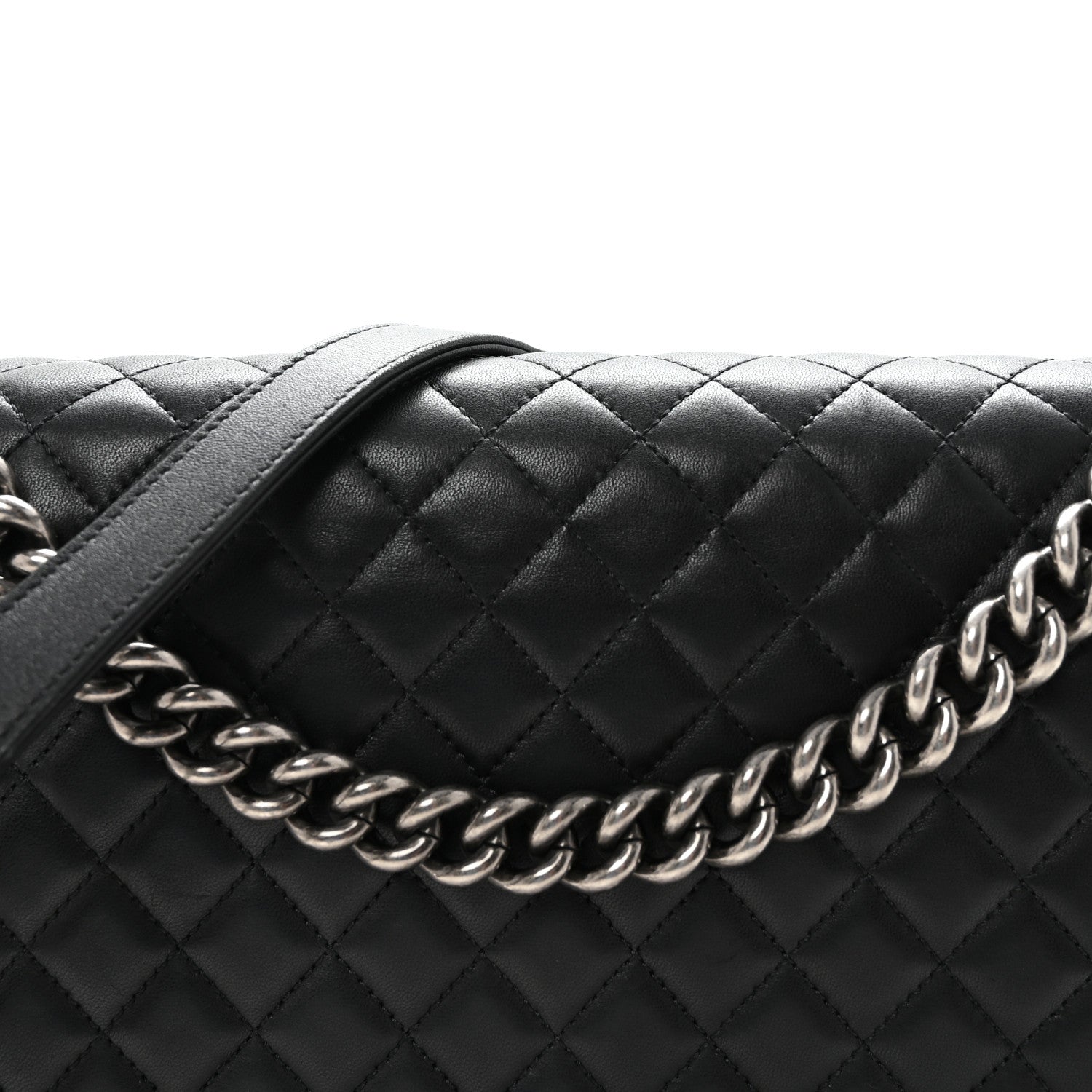 Lambskin Quilted Large Boy Flap Black