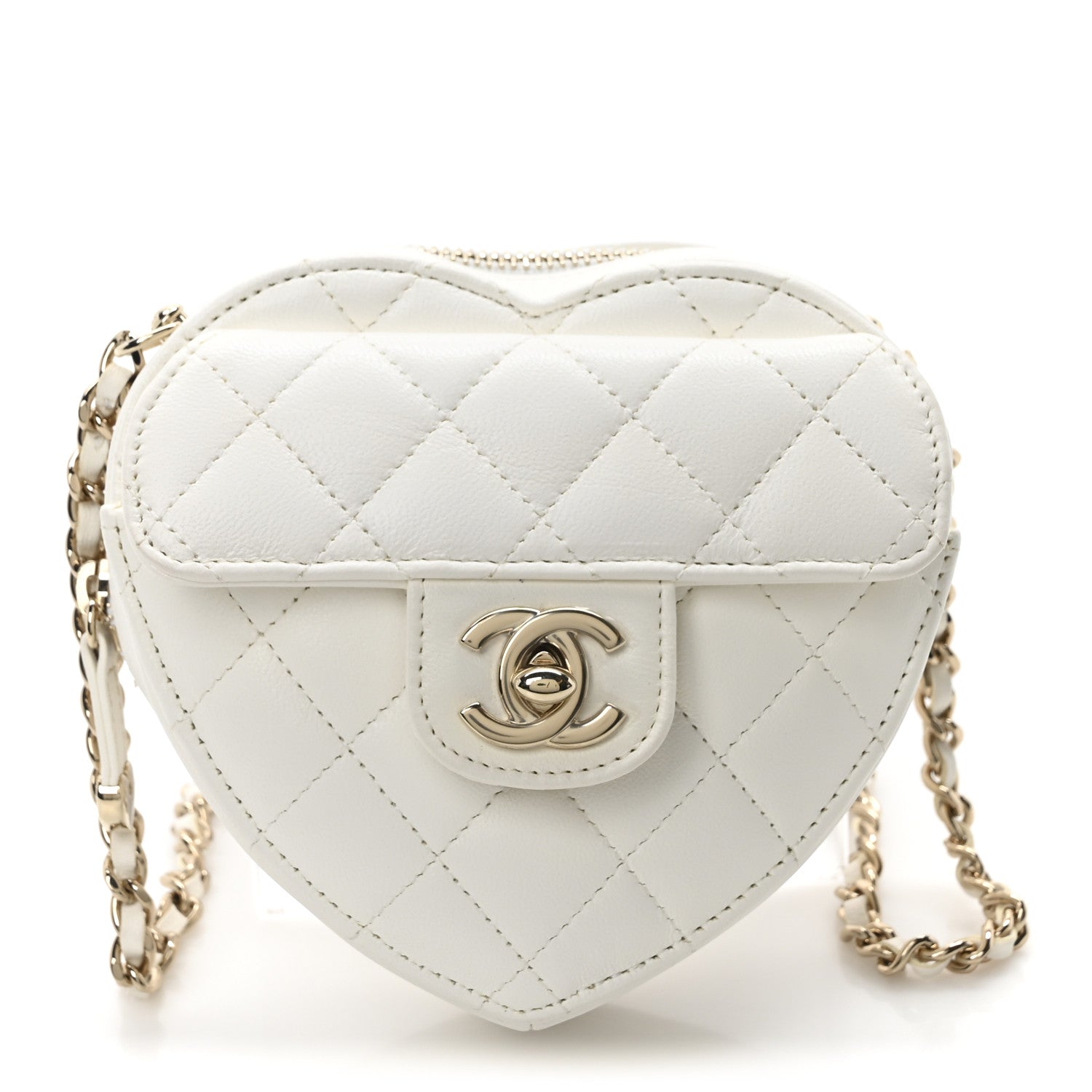 Lambskin Quilted CC In Love Heart Clutch With Chain White