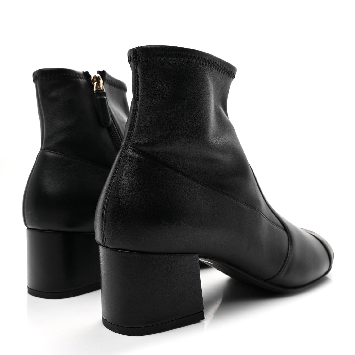 Stretch Lambskin Cap Toe CC Short Boots 37.5 Black