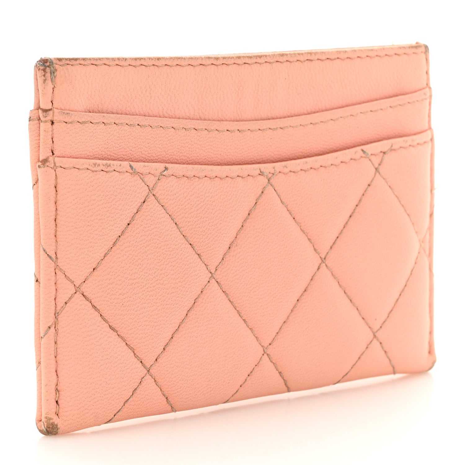 Lambskin Quilted Card Holder Light Pink