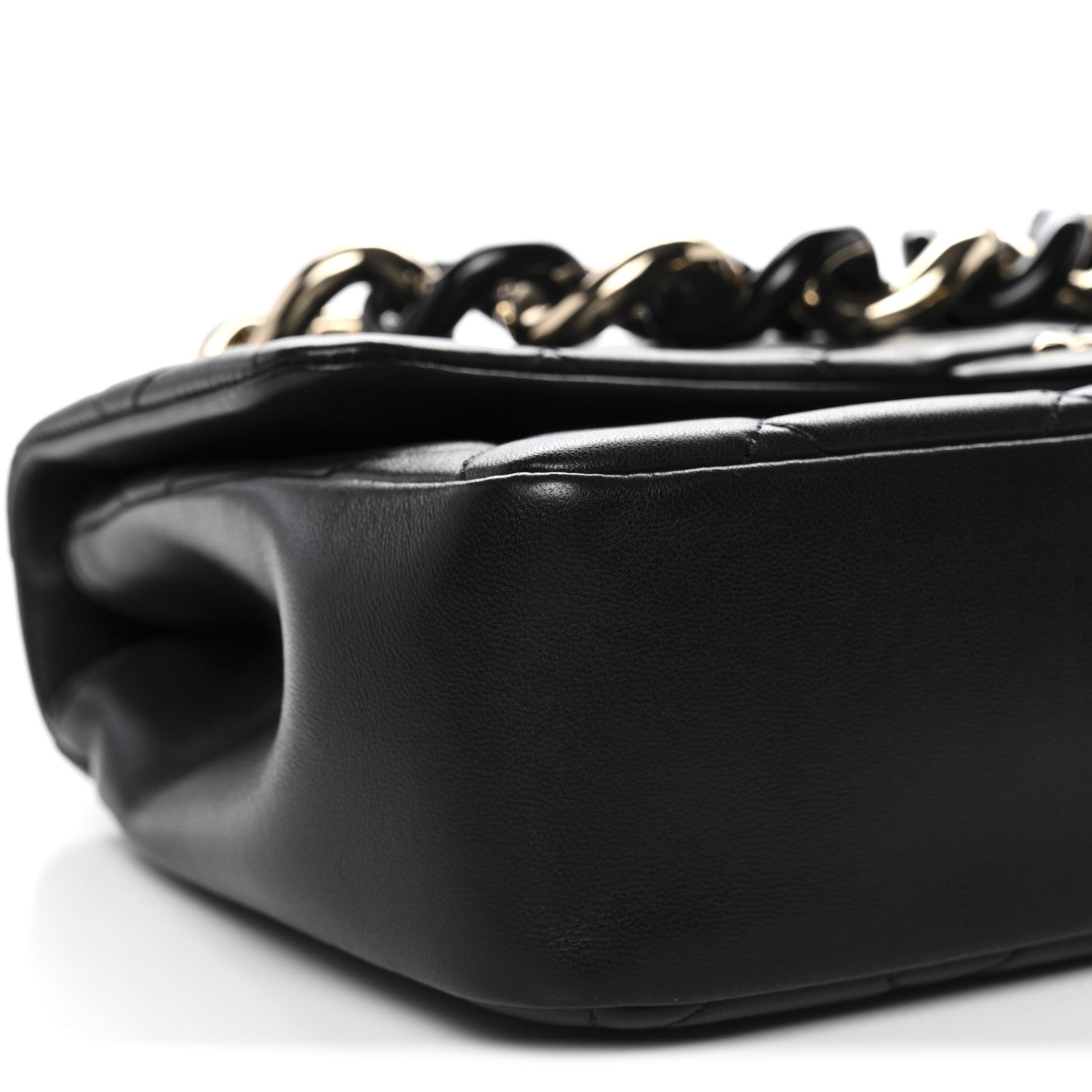 Lambskin Quilted Resin Bi-Color Chain Flap Bag Black