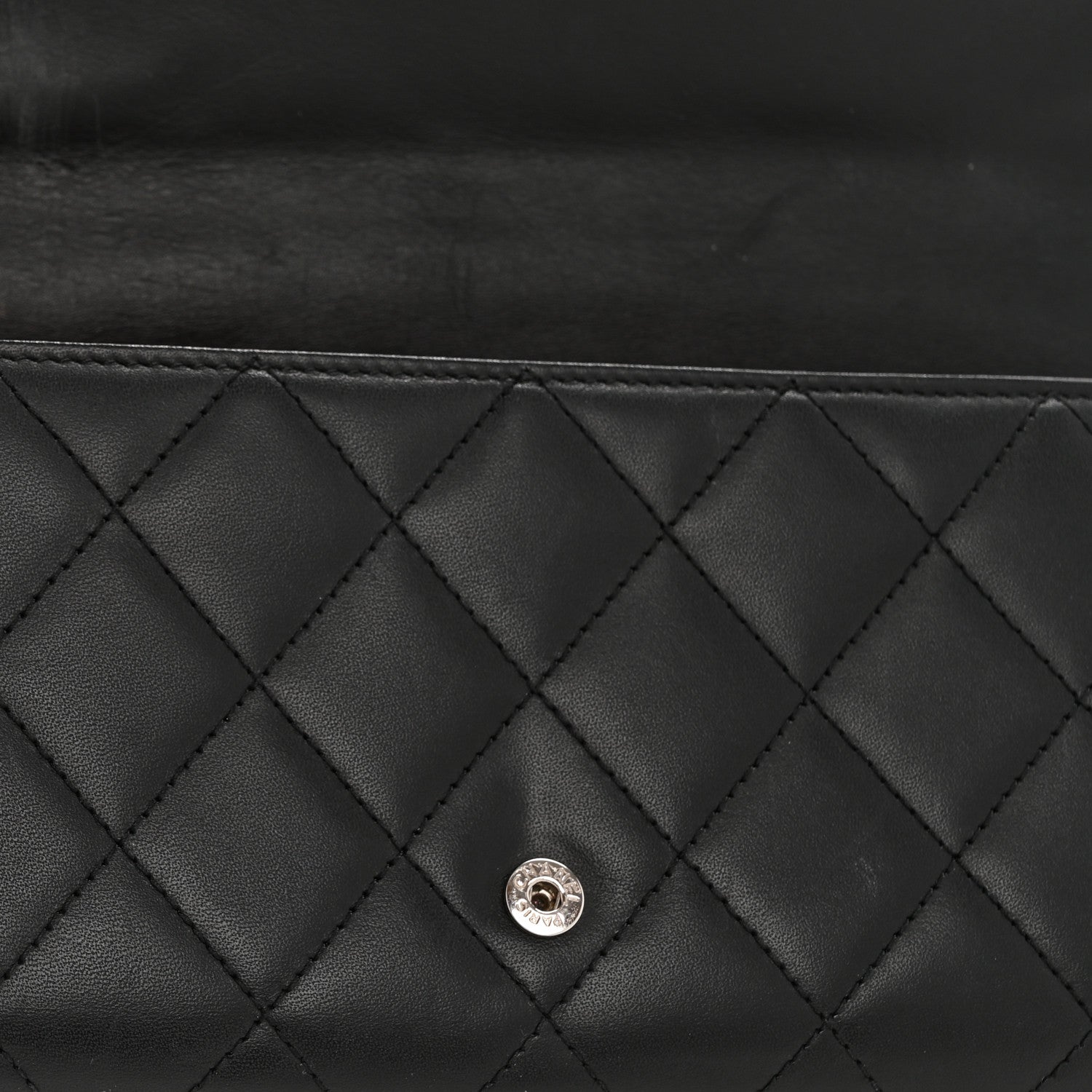 Calfskin Quilted Cambon Long Double Wallet Black