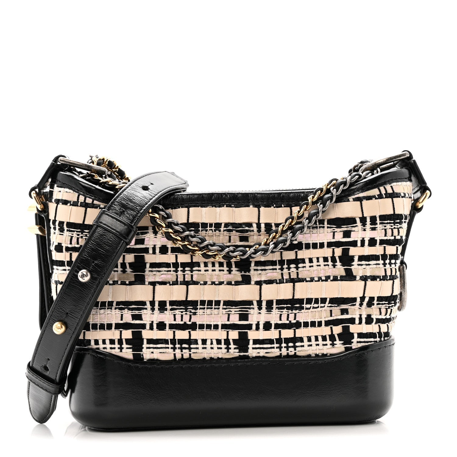 Tweed Calfskin Calfskin Small Gabrielle Hobo Black Light Beige