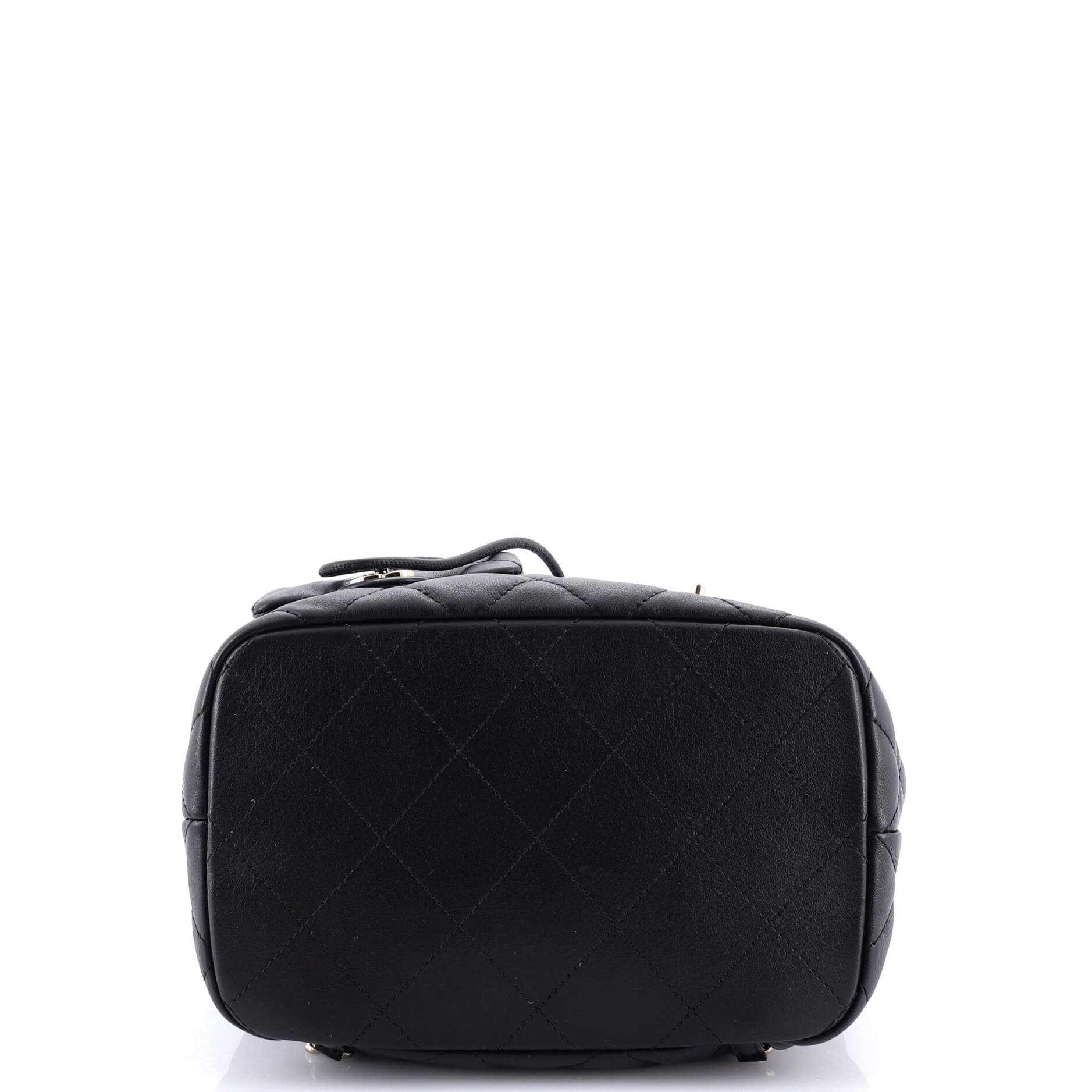 Double Pocket Drawstring Backpack Quilted Calfskin Small