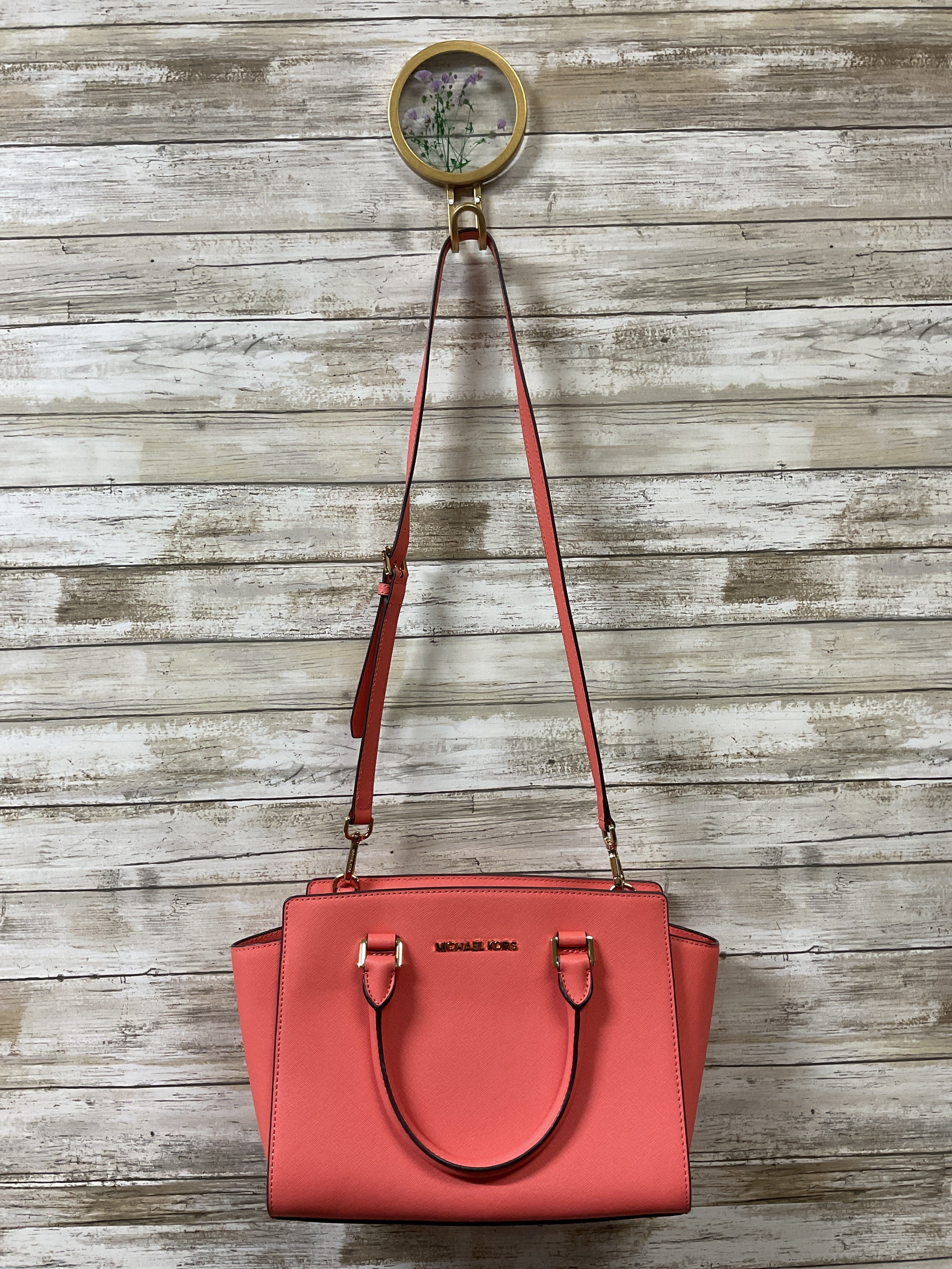 Handbag Designer By Michael Kors In Coral, Size:Medium