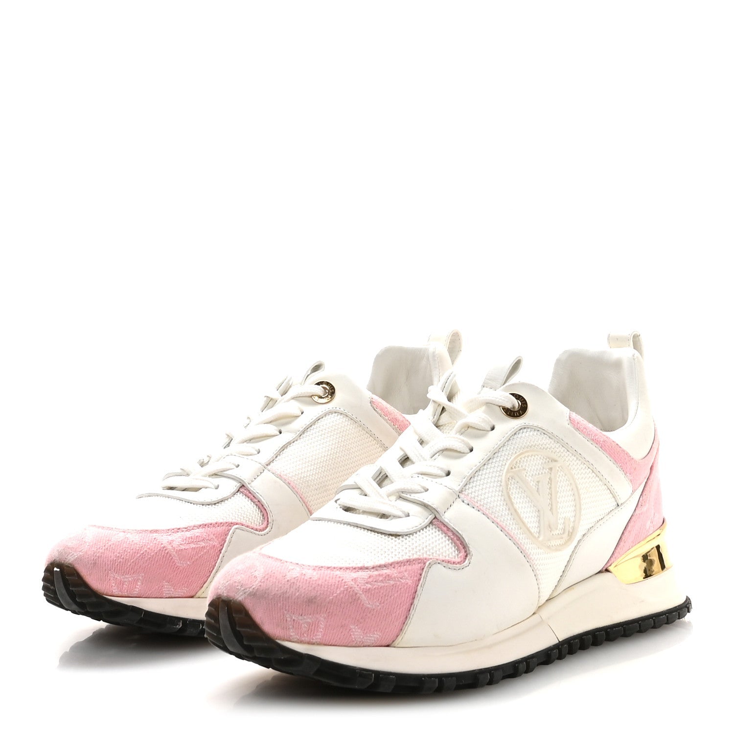 Calfskin Monogram Denim Run Away Sneakers 37.5 Pink