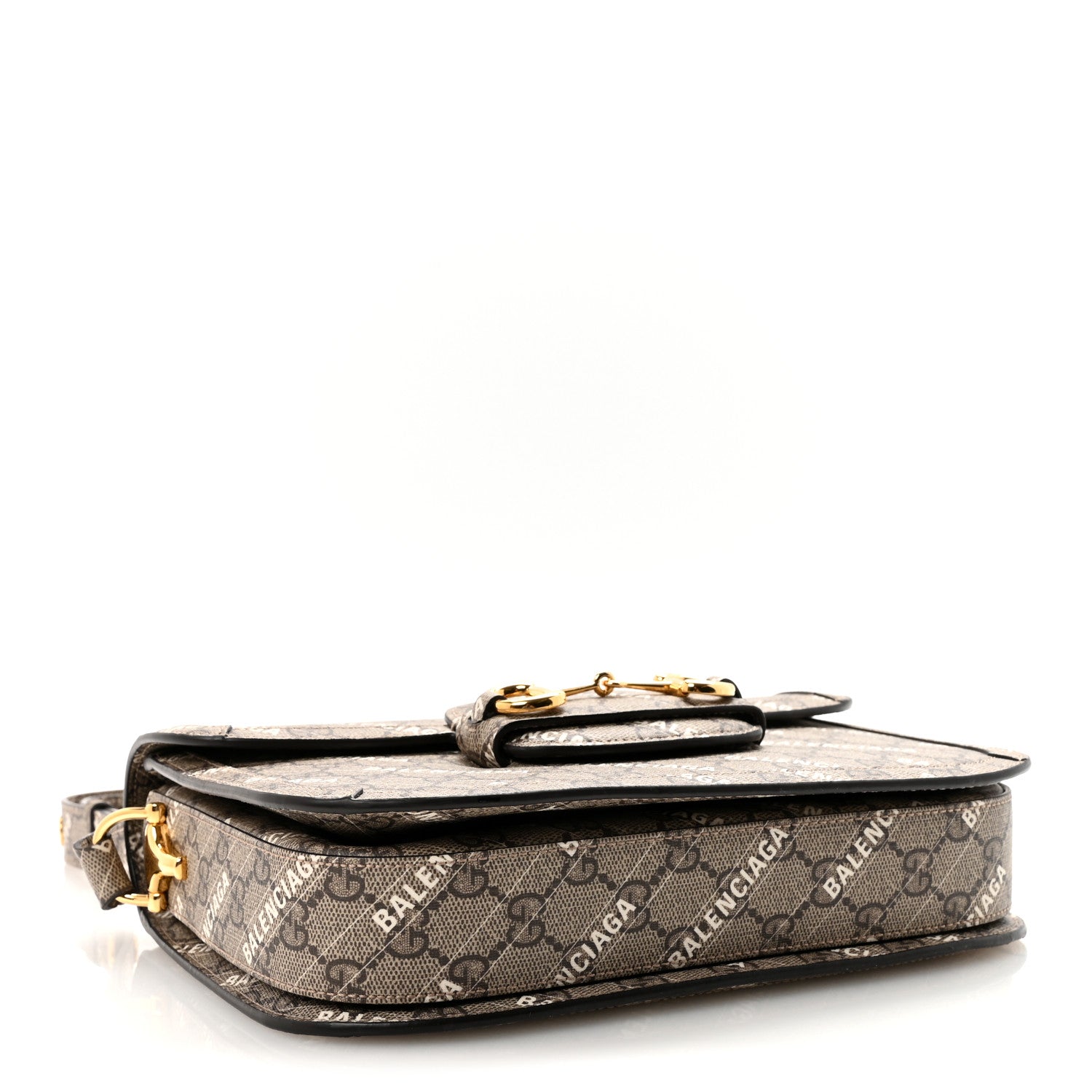 X BALENCIAGA GG Supreme Monogram Logo Print Horsebit 1955 Shoulder Bag Beige Ebony