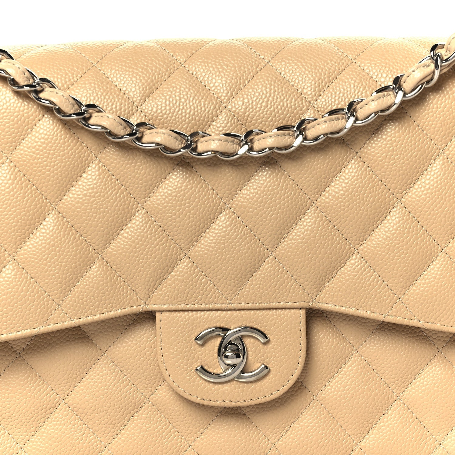 Caviar Quilted Jumbo Double Flap Beige