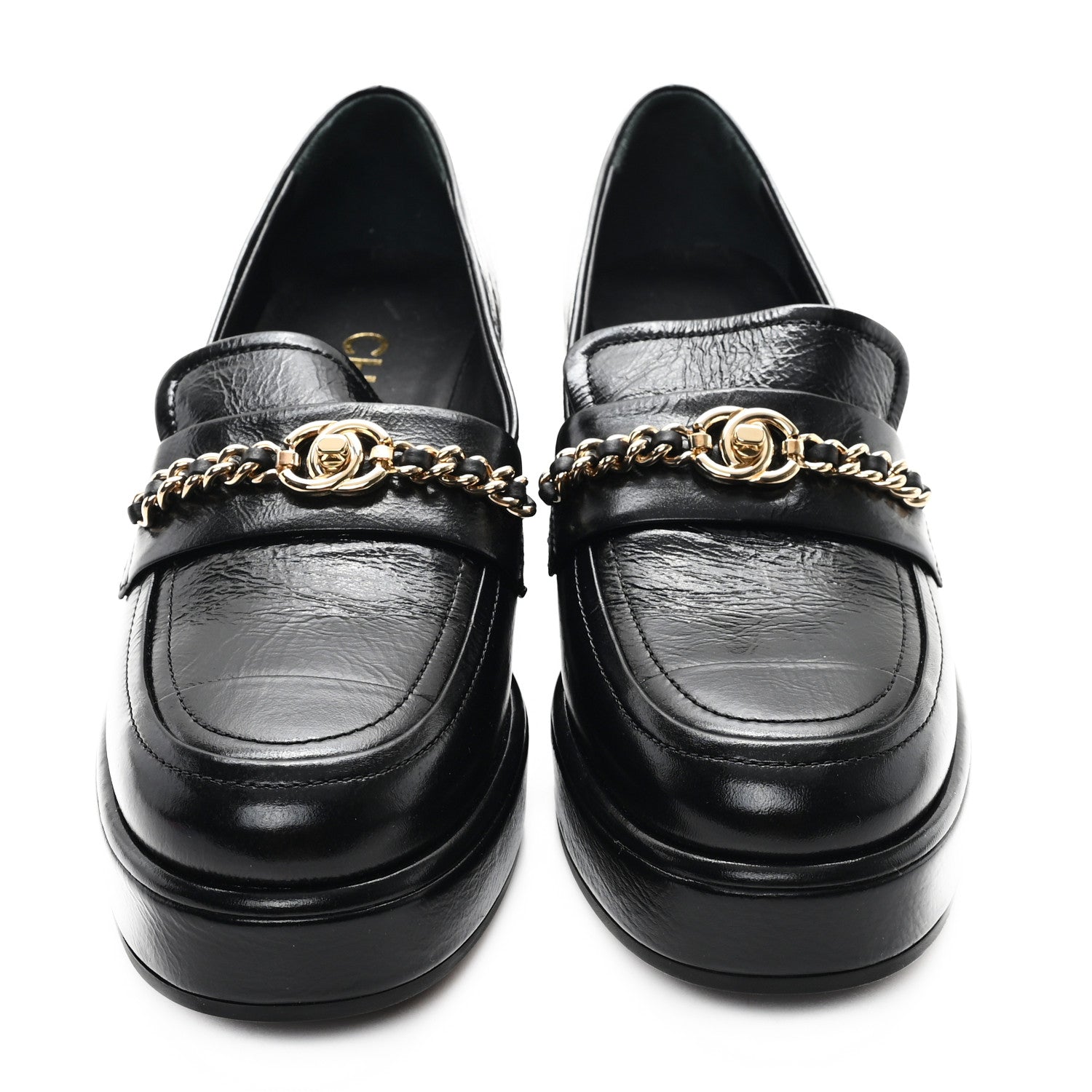 Shiny Calfskin Logo Loafers 36.5 Black