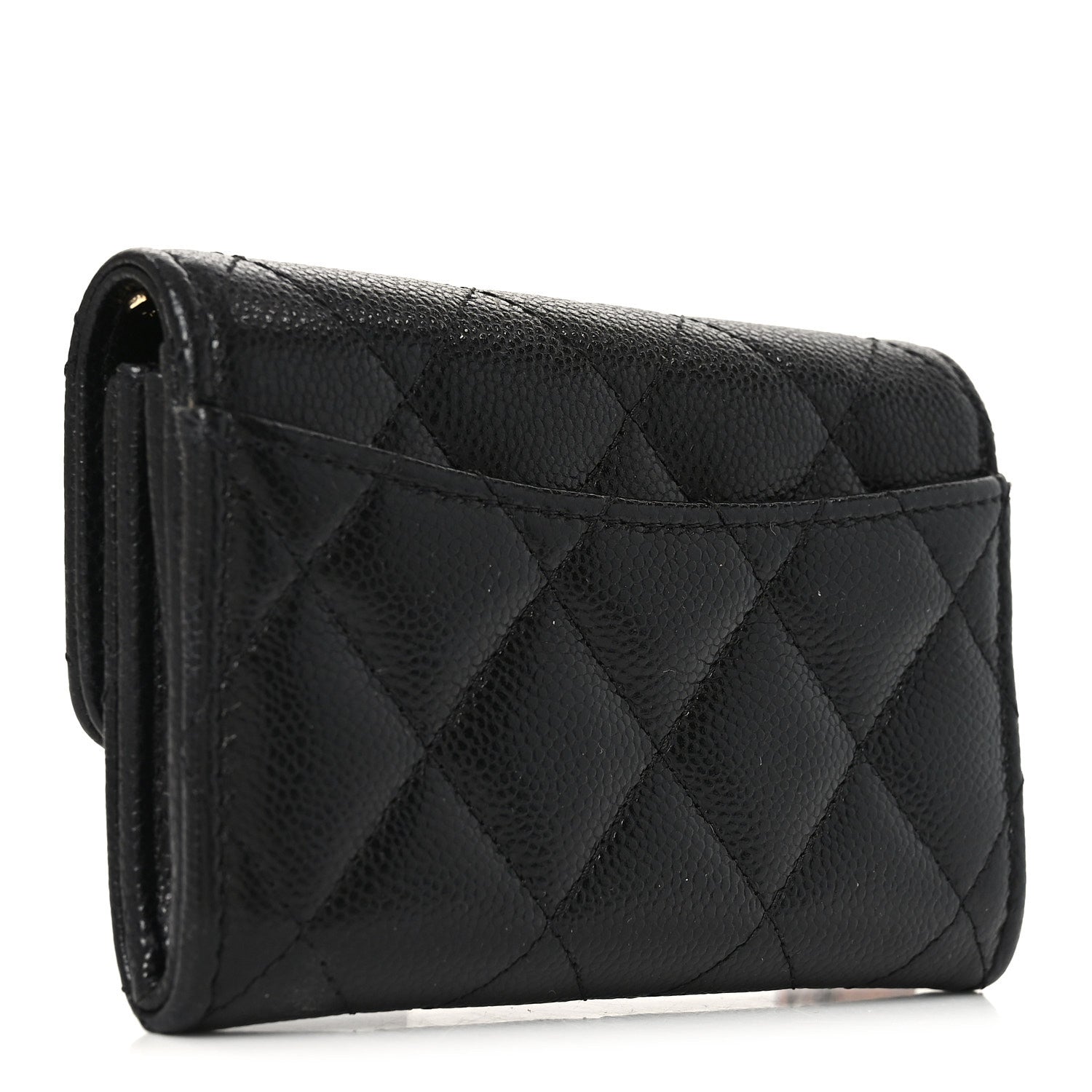 Caviar Quilted Flap Card Holder Wallet Black