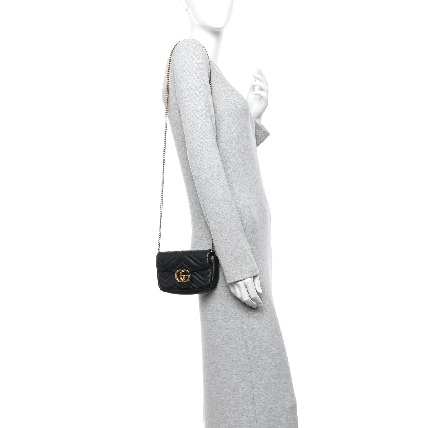 Calfskin Matelasse Super Mini GG Marmont Shoulder Bag Black