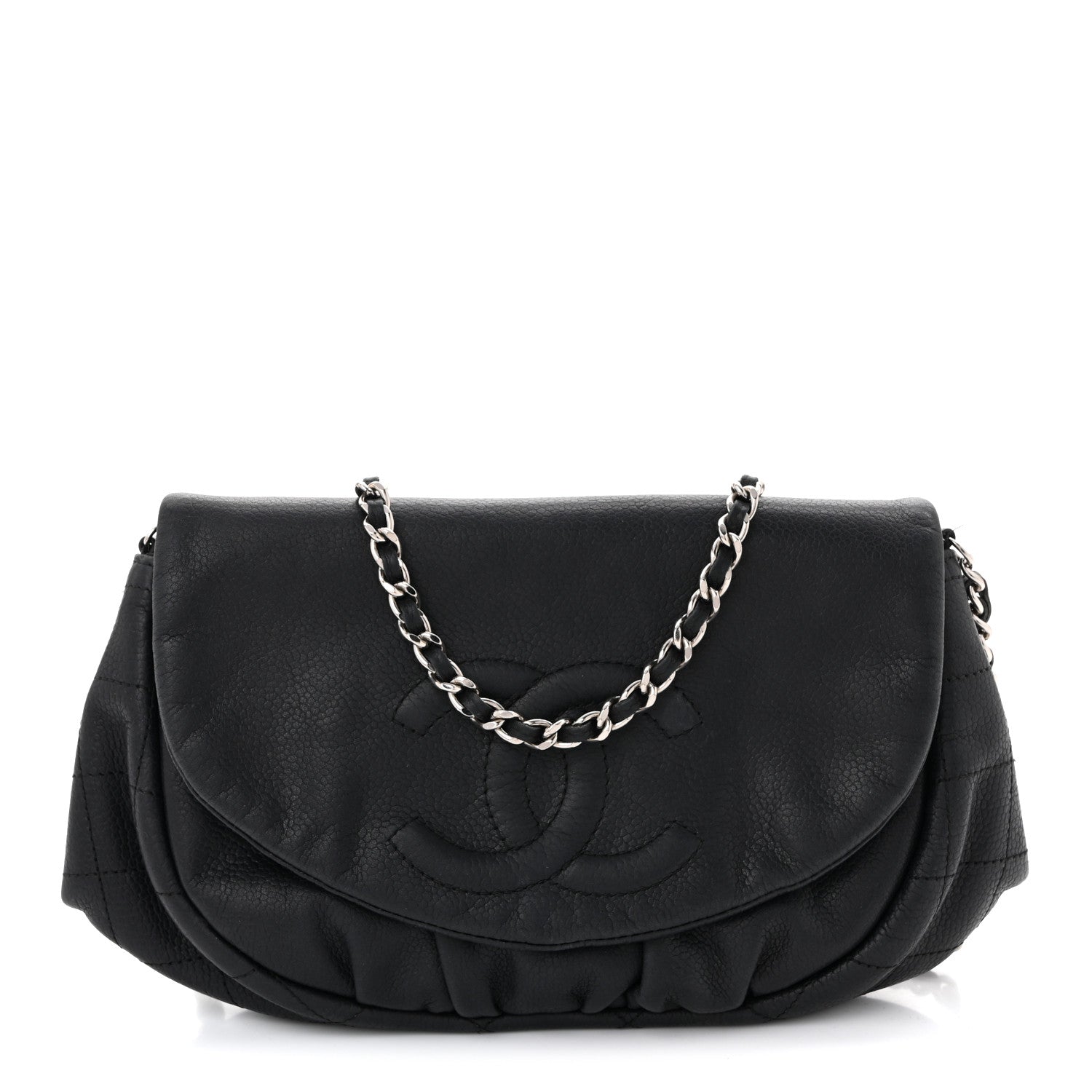 Lambskin Half Moon Wallet On Chain WOC Black