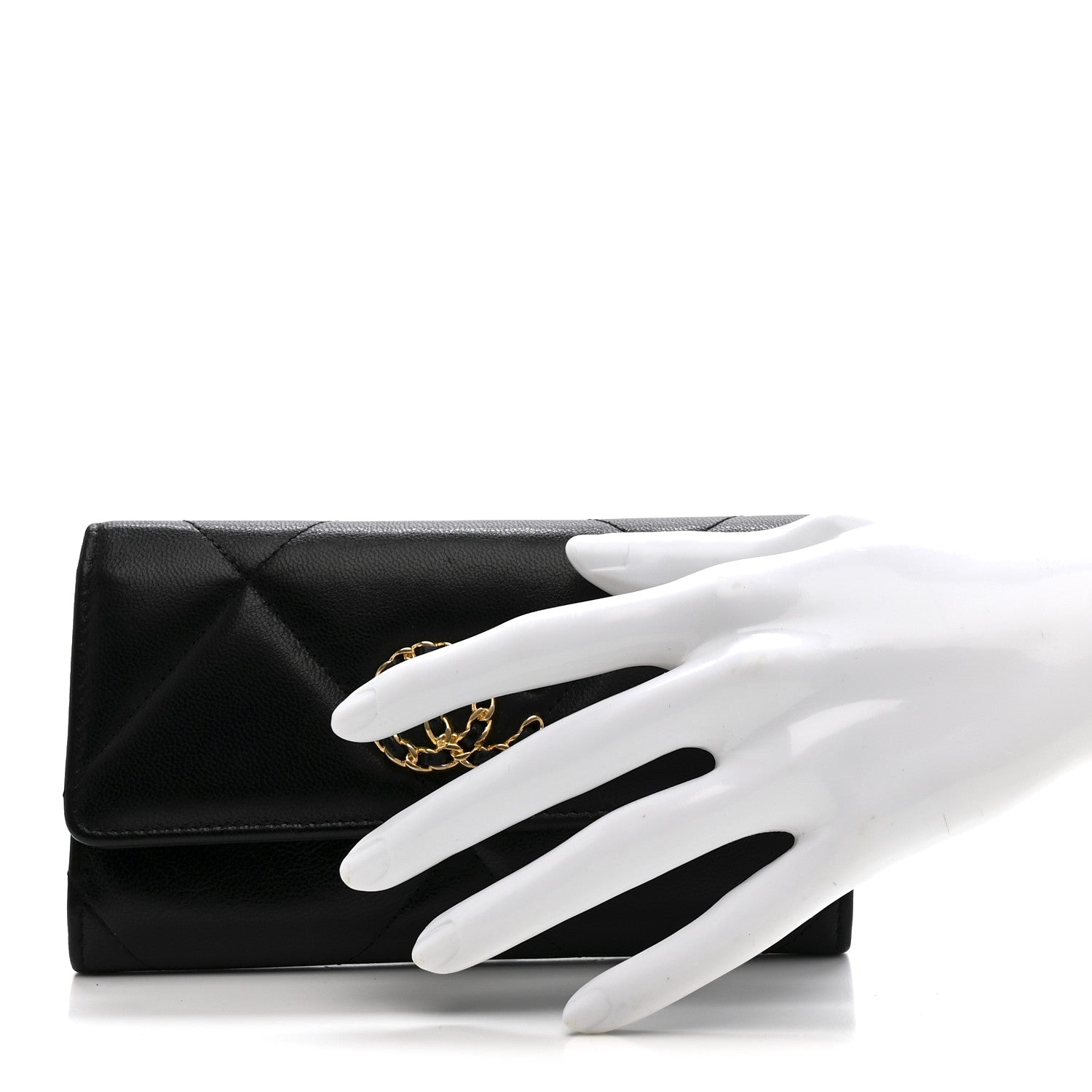 Lambskin Quilted Chanel 19 Flap Wallet Black