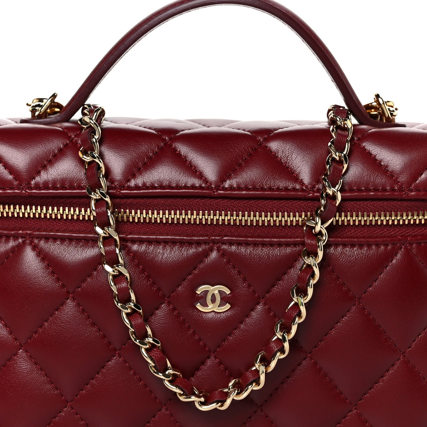 Caviar Quilted Top Handle Slim Vanity With Chain Burgundy