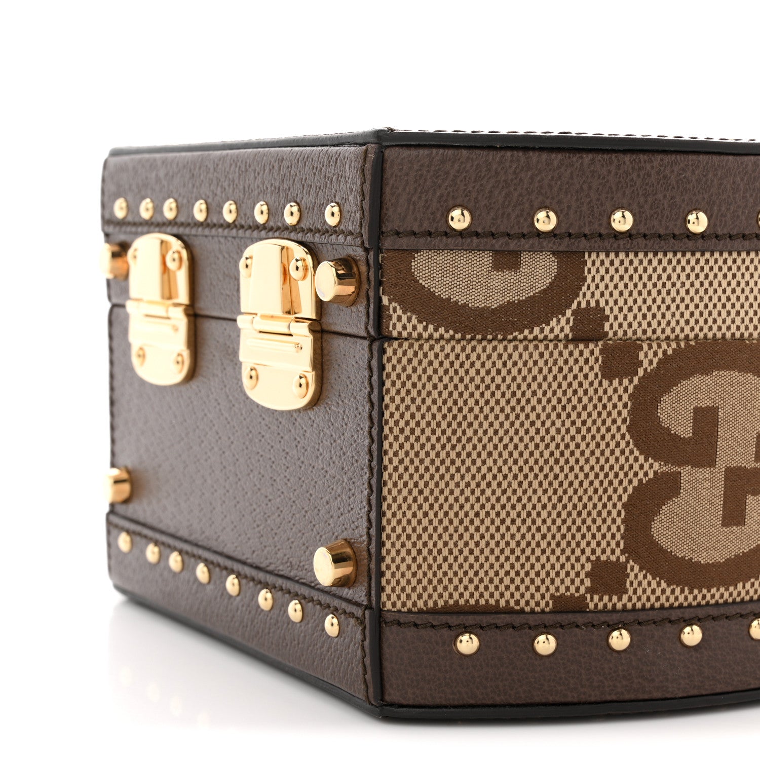 Monogram Jumbo GG Textured Dollar Calfskin Web Mini Savoy Hat Box Camel Ebony New Acero