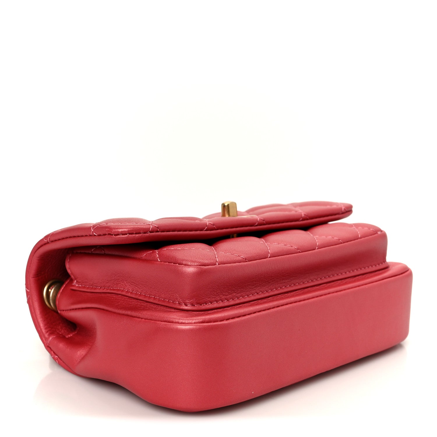 Metallic Calfskin Quilted Top Handle Flap Dark Pink