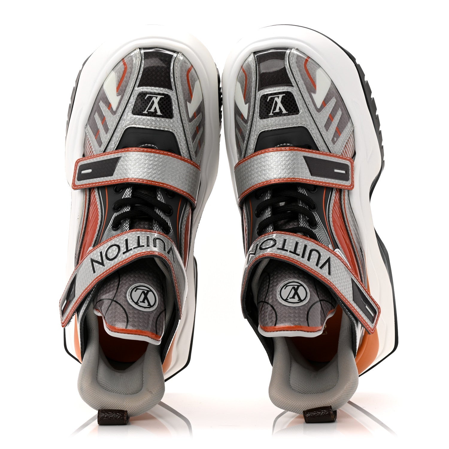 Metallic Calfskin Monogram LV Archlight 2.0 Platform Sneakers 37.5 Silver White Orange
