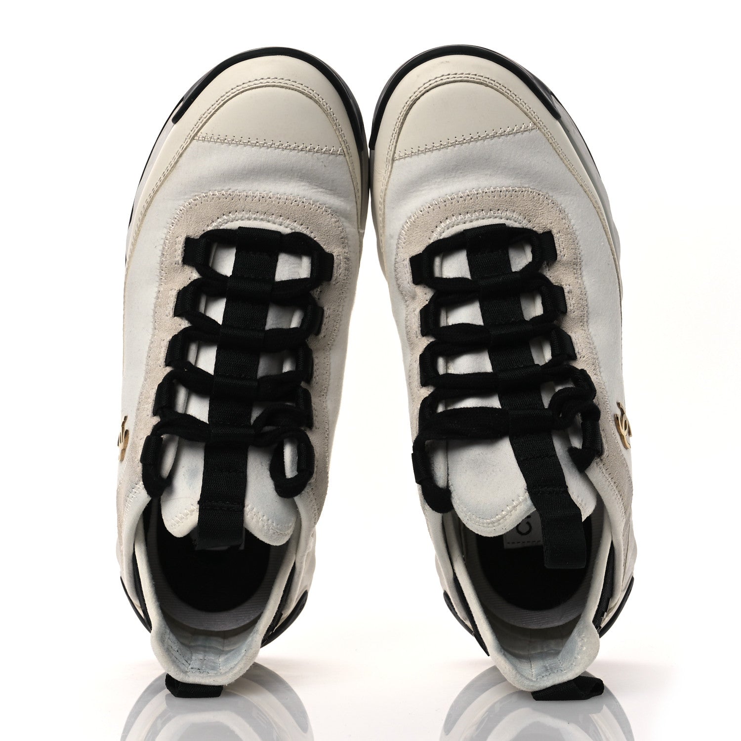 Velvet Calfskin Mixed Fibers CC Sneakers 36 Ivory Black