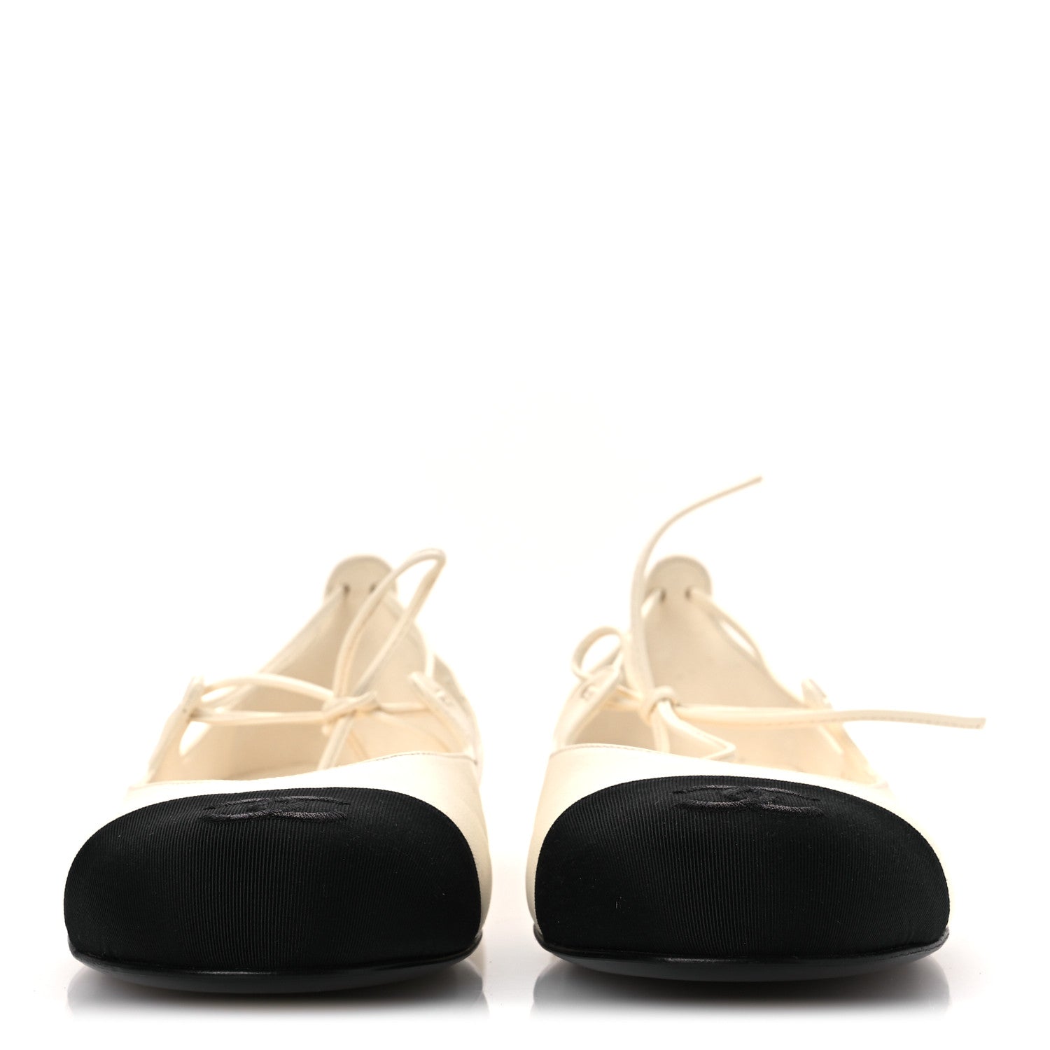 Lambskin Grosgrain Mary Jane Flats 38.5 Ivory Black