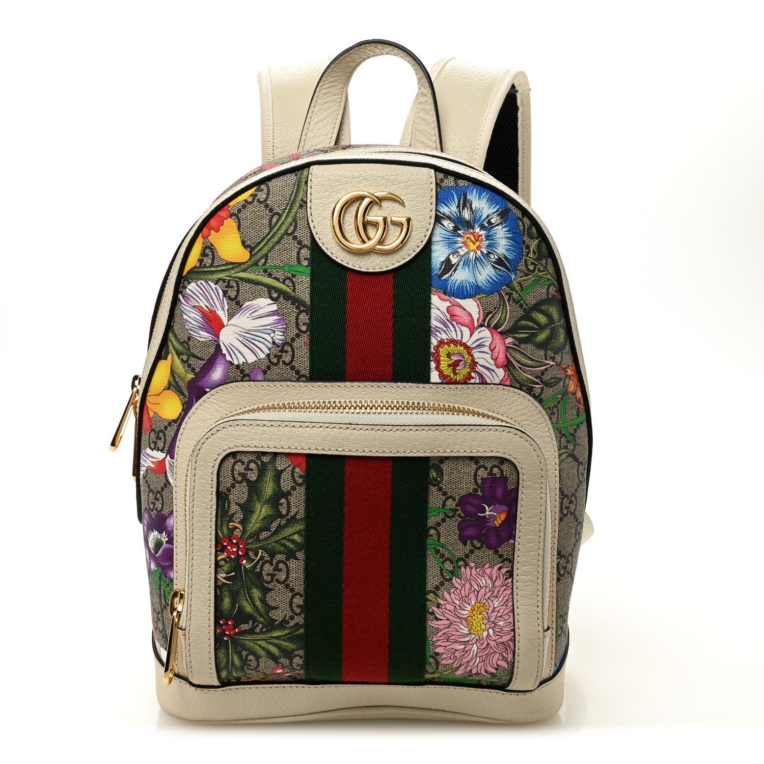 GG Supreme Monogram Flora Web Small Ophidia Day Backpack White