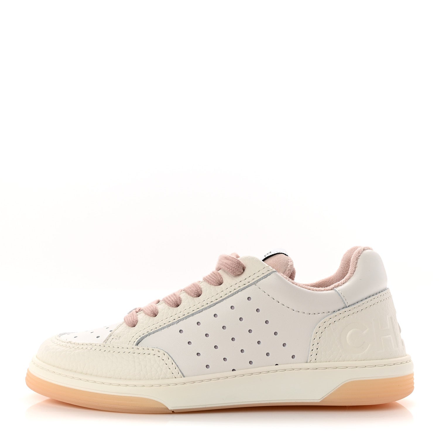 Grained Calfskin Fabric Womens Logo Sneakers 37 White Light Pink