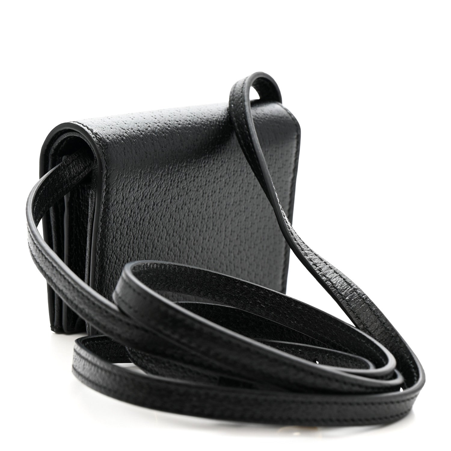 X ADIDAS Textured Dollar Calfskin Trefoil Horsebit 1955 Card Case Wallet With Strap Black Off White