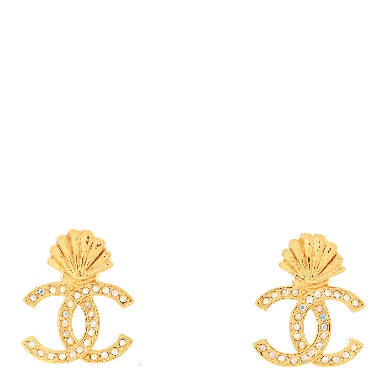 Crystal CC Shell Earrings Gold