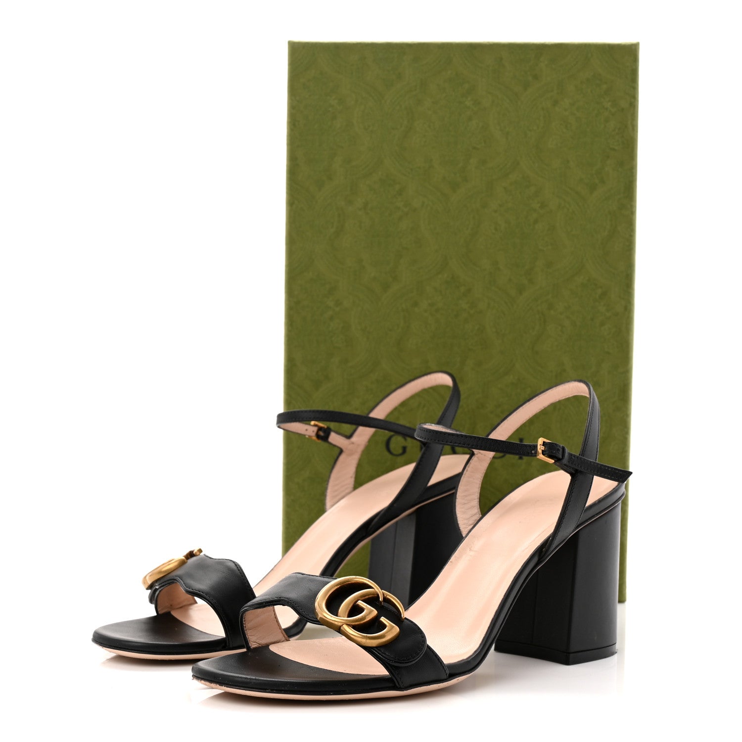 Lifford Calfskin GG Marmont Ankle Wrap 75mm Sandals 39 Black