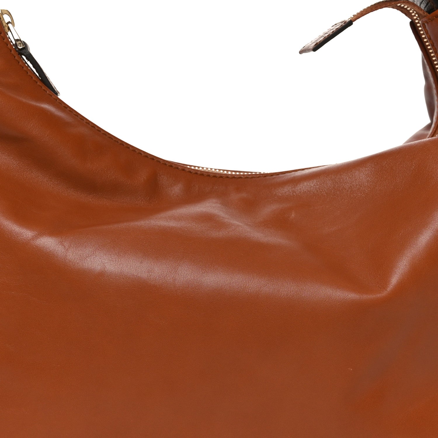 Calfskin Medium Horsebit Chain Hobo Brown