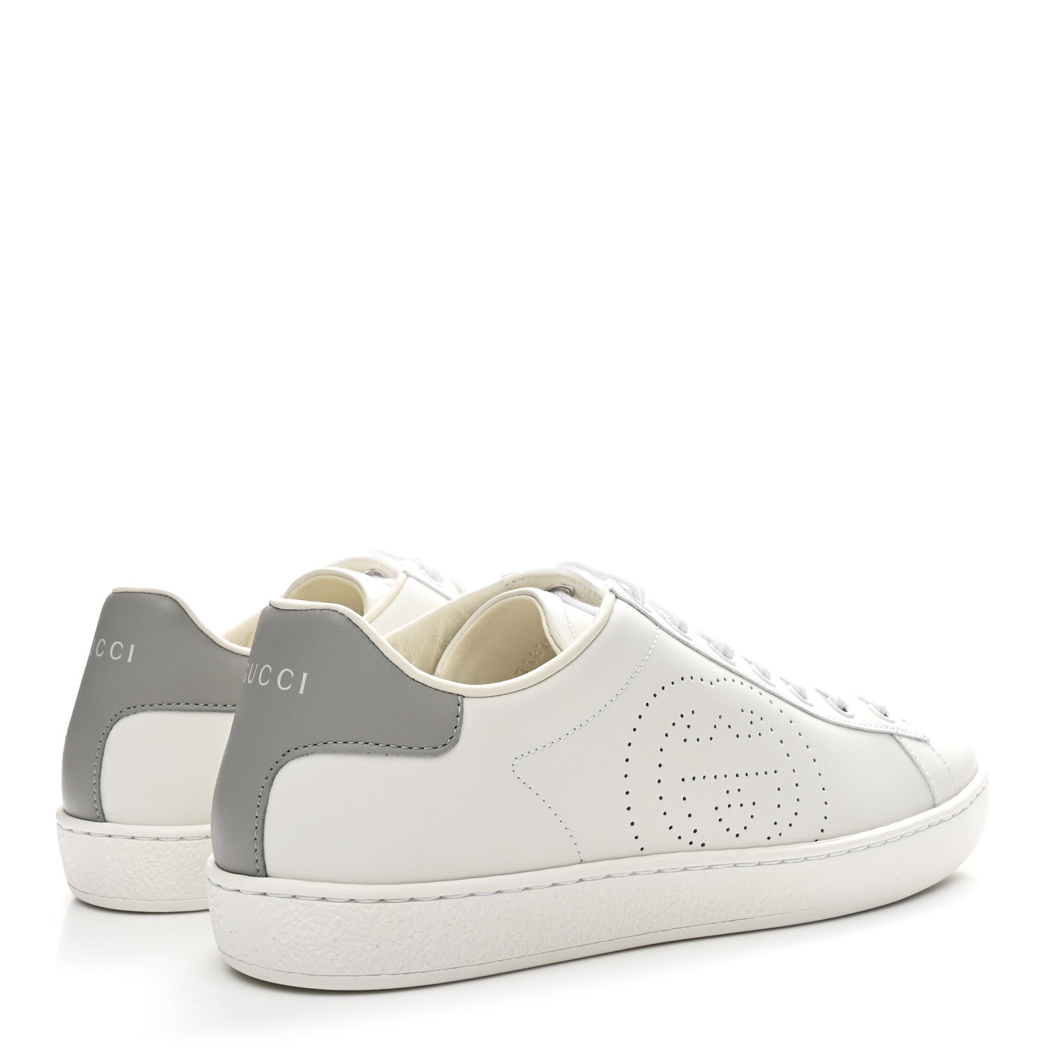Calfskin Interlocking G Perforated Womens Ace Sneakers 38.5 White Grey Sky