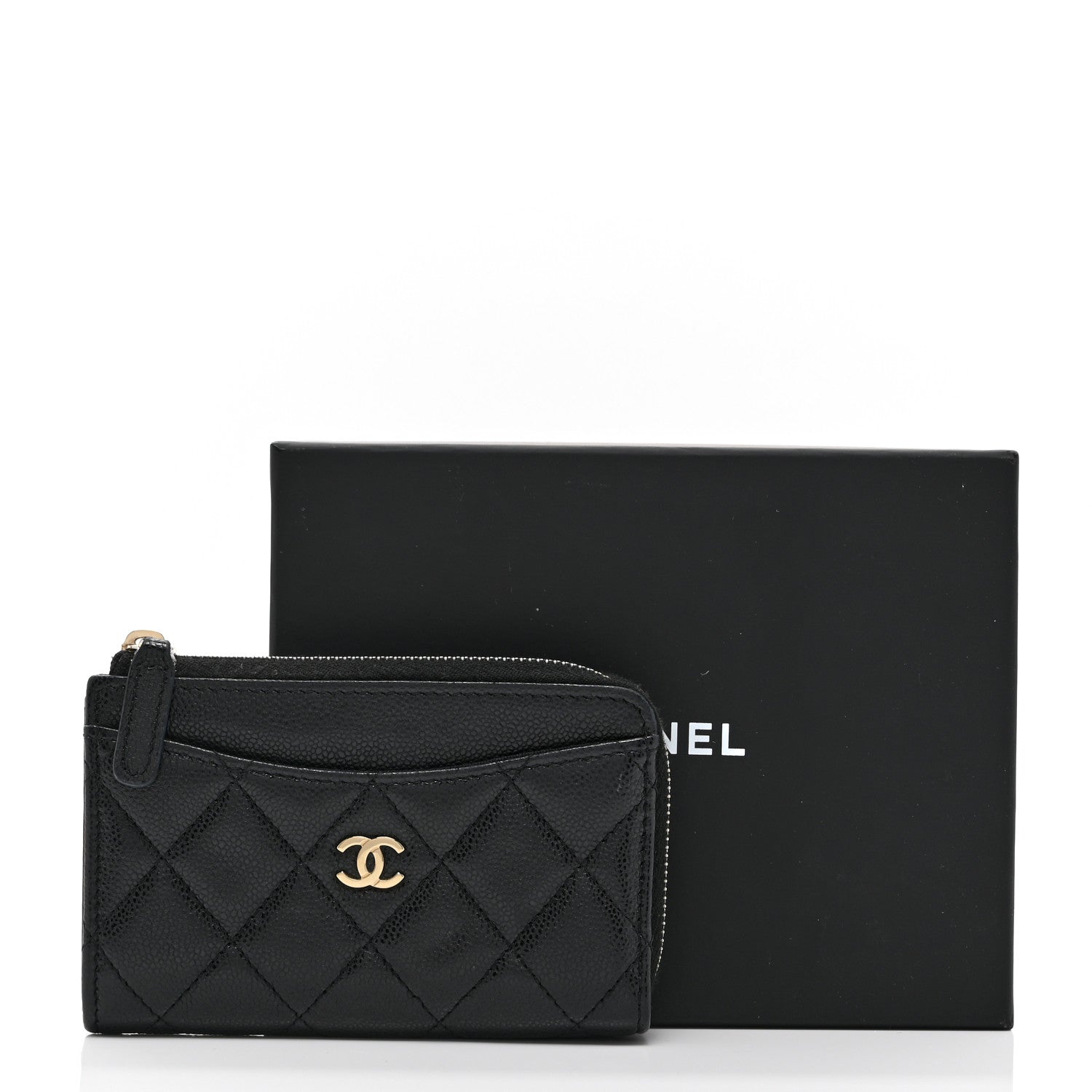 Caviar Quilted CC Zip Around Card Holder Black