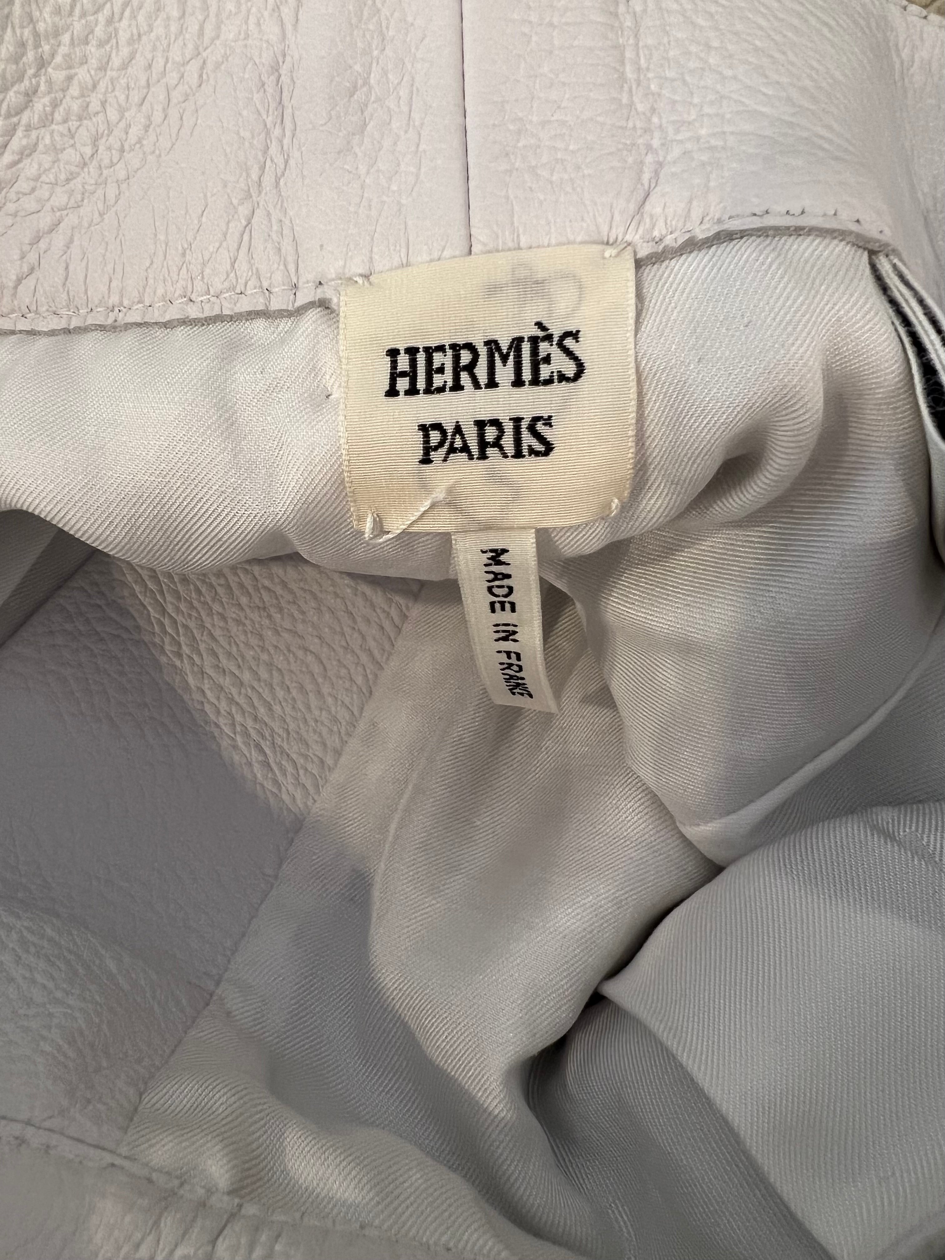 Hermès White Leather Shorts with White Pearl Logo Button Size FR 36 (UK 8)