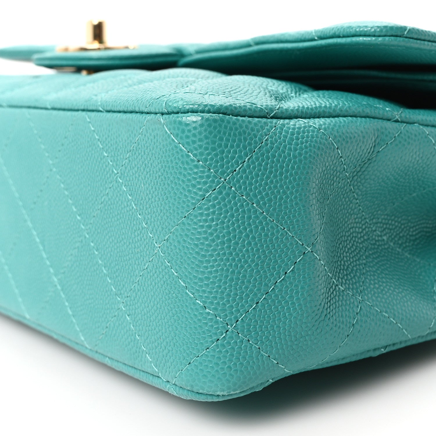 Caviar Quilted Medium Double Flap Turquoise