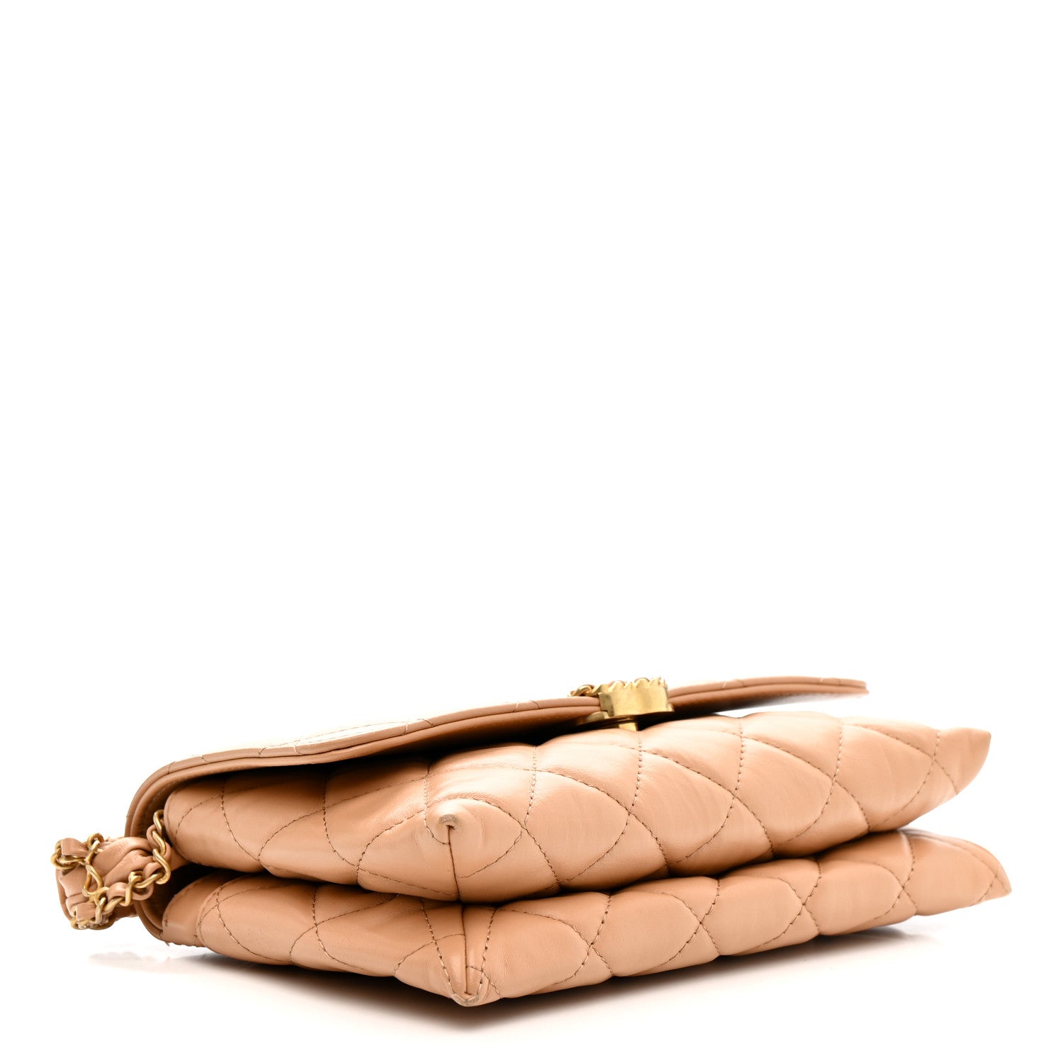 Crumpled Calfskin Quilted Coco First Flap Beige