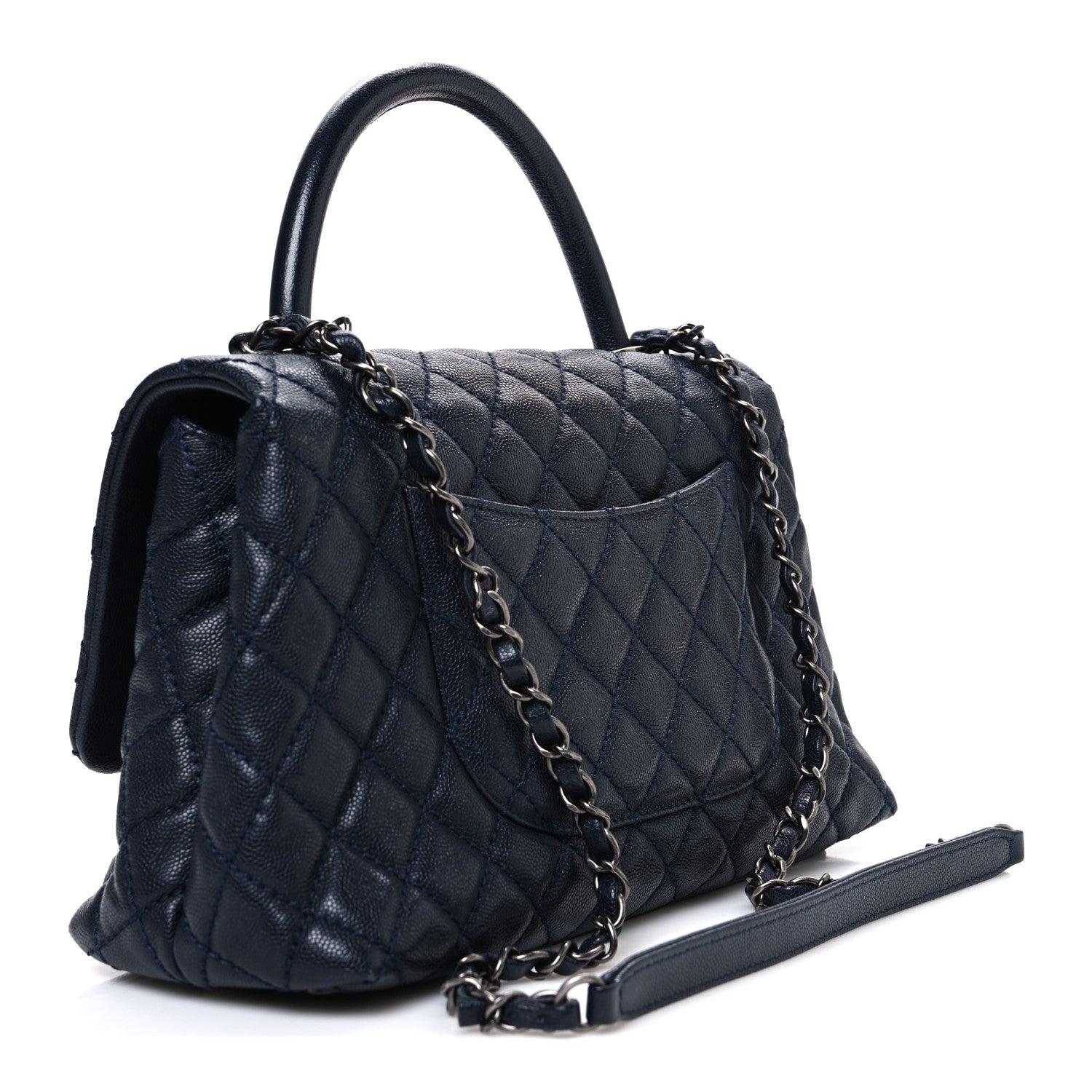 Caviar Quilted Small Coco Handle Flap Navy