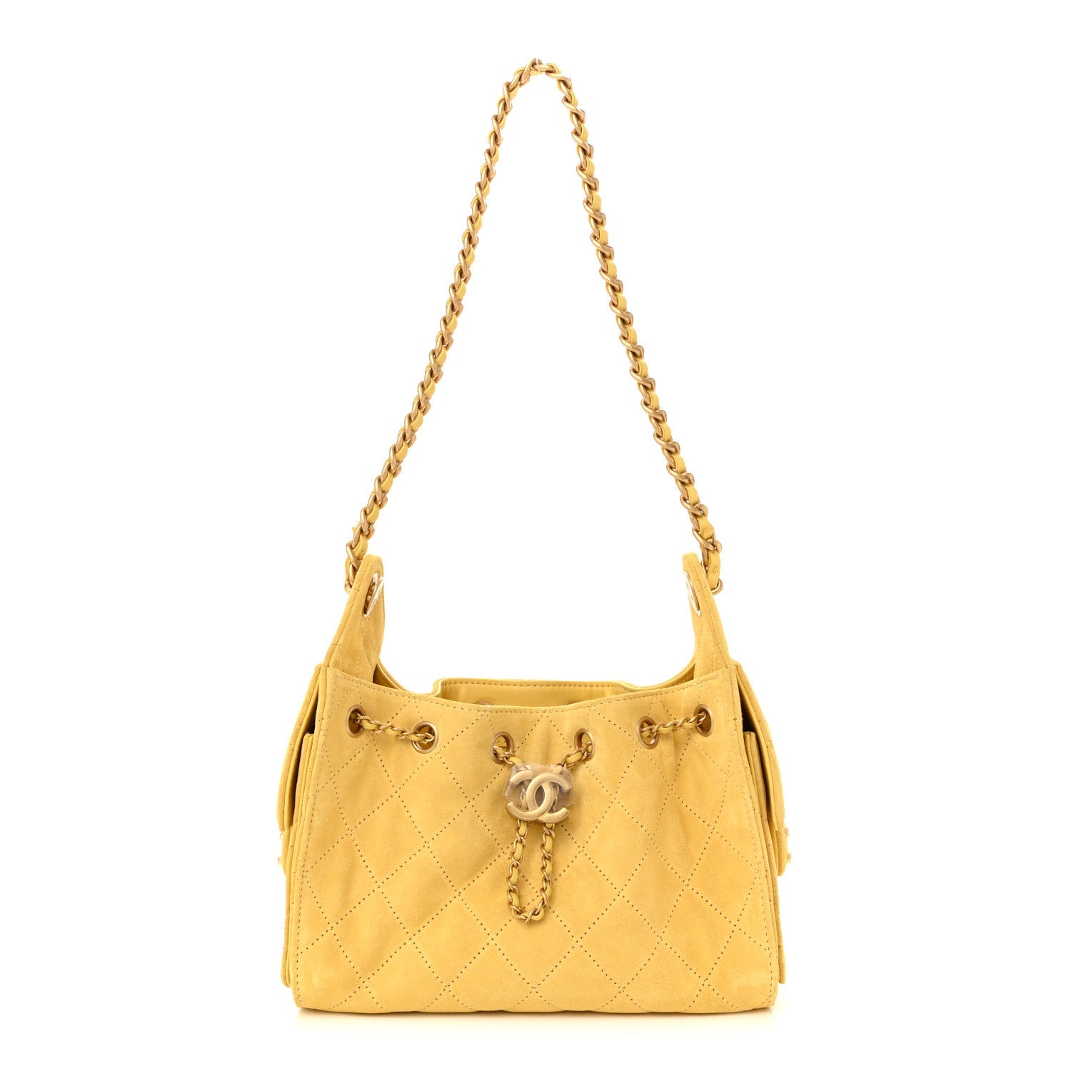 Suede Quilted Mini Chanel 25 Handbag Yellow