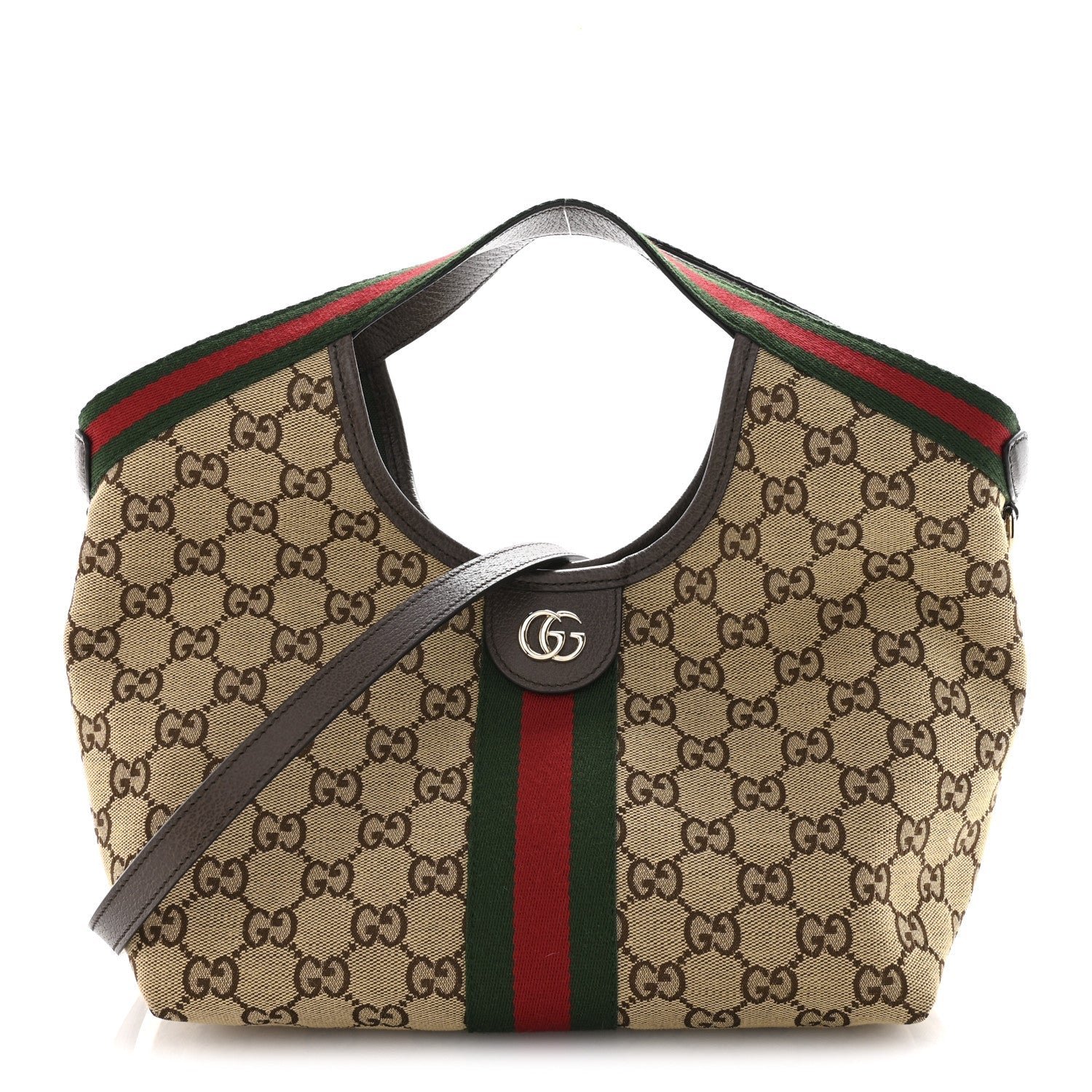 GG Monogram Web Small Giglio Tote Bag Beige Dark Brown