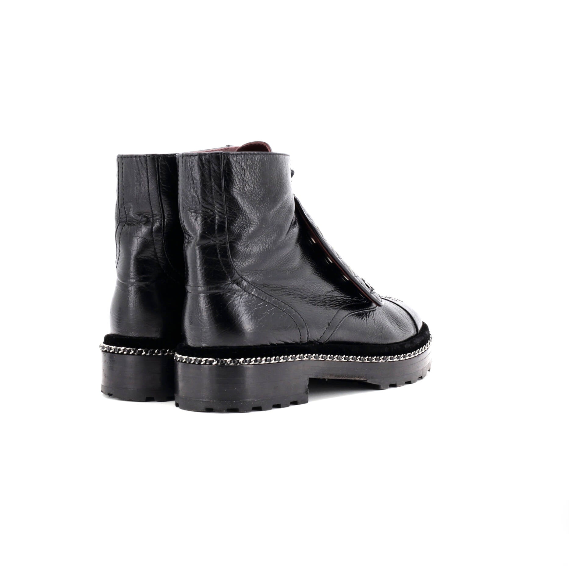 Women's Cap Toe CC Chain Around Pearl Combat Boots Leather