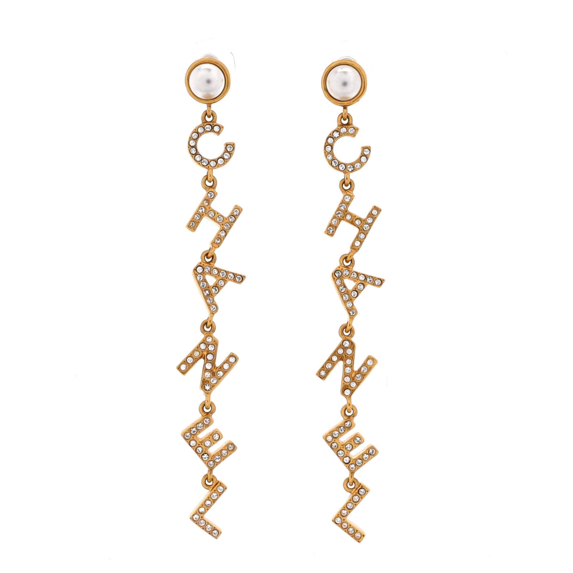 90's Icon Letter Drop Earrings Metal with Crystals and Faux Pearls