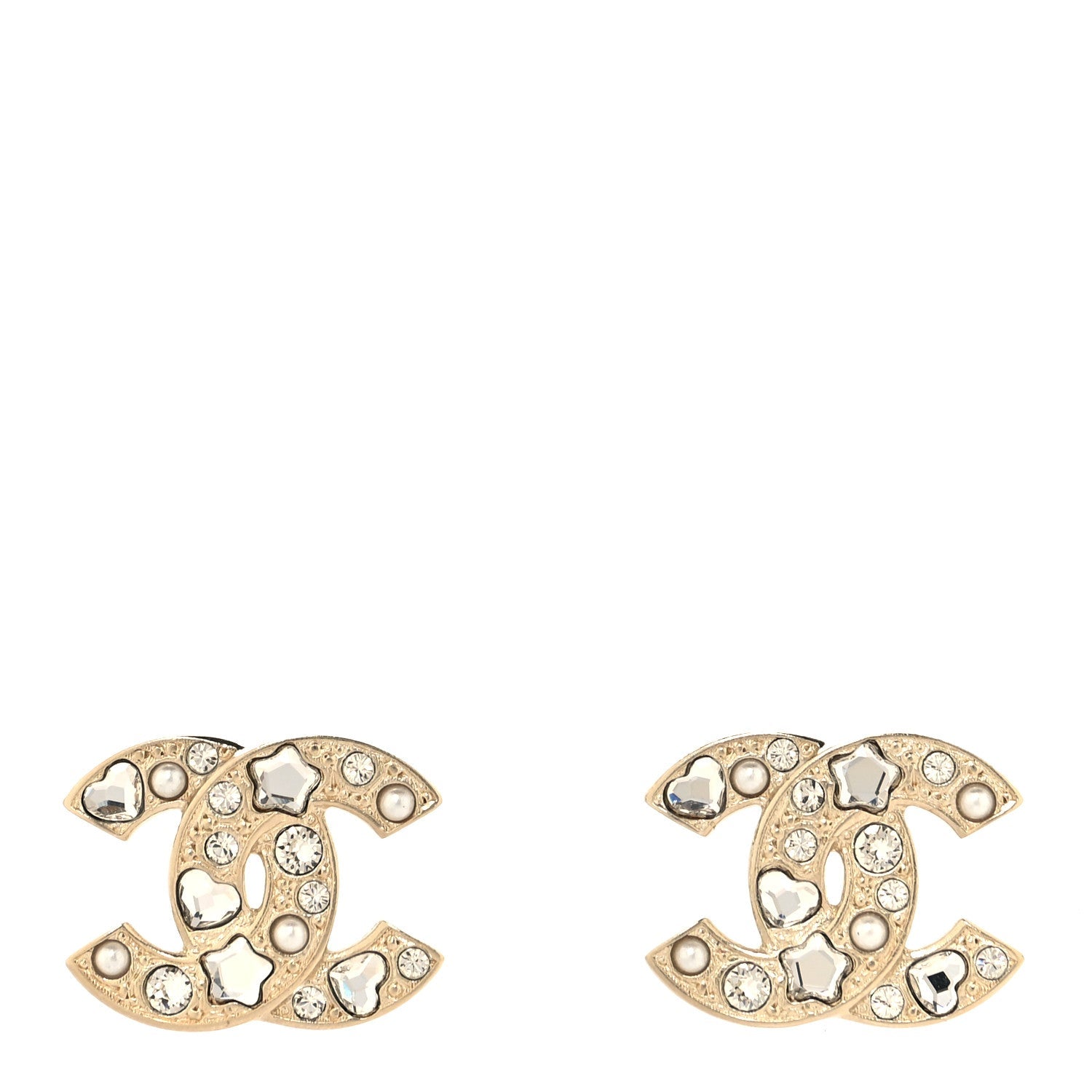 Crystal Pearl CC Star Heart Earrings Gold