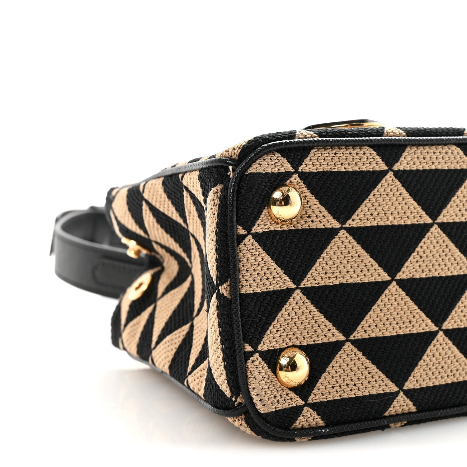 Jacquard Saffiano Triangolo Symbole Embroidered Mini Galleria Double Zip Tote Black Corda