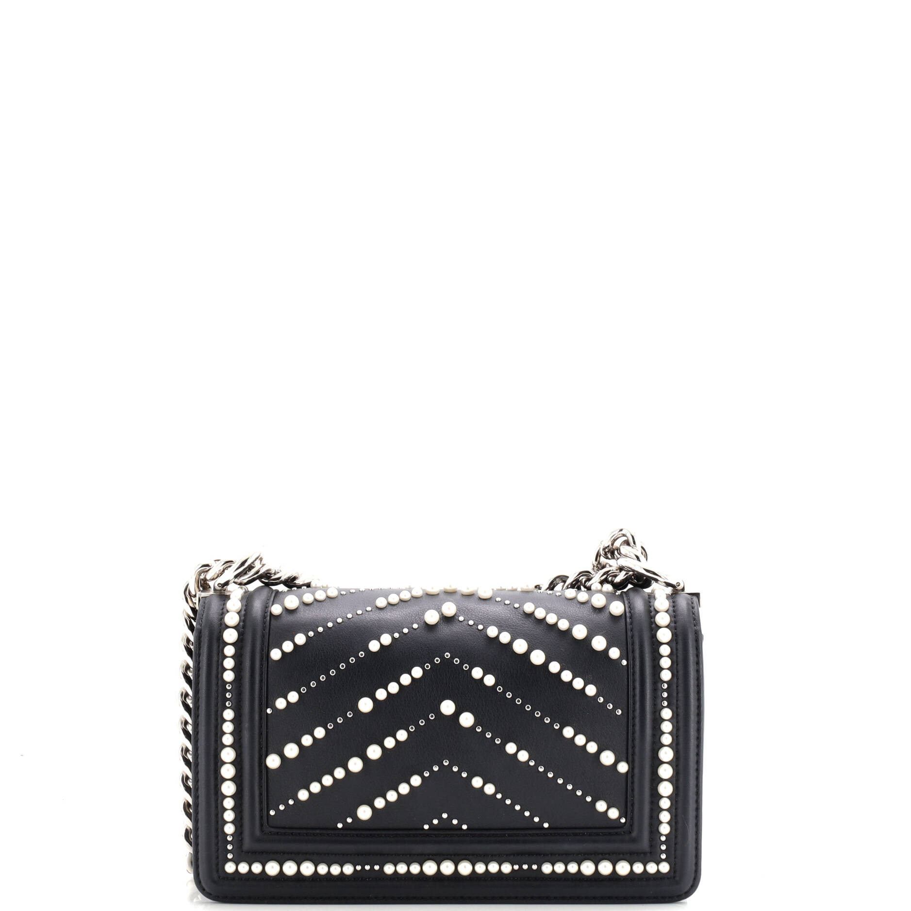 Boy Flap Bag Pearl Embellished Chevron Calfskin Small