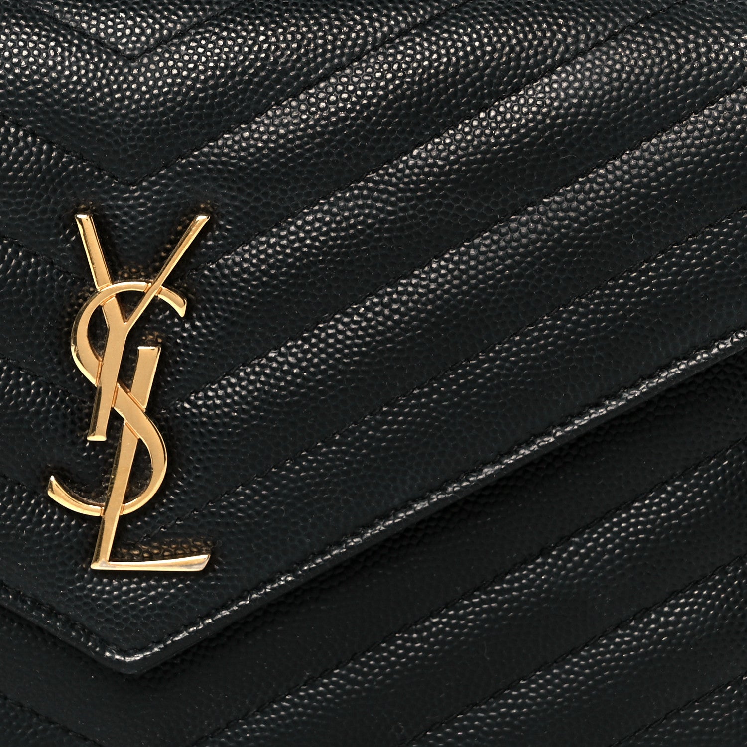 Grain De Poudre Matelasse Chevron Monogram Envelope Chain Wallet Black
