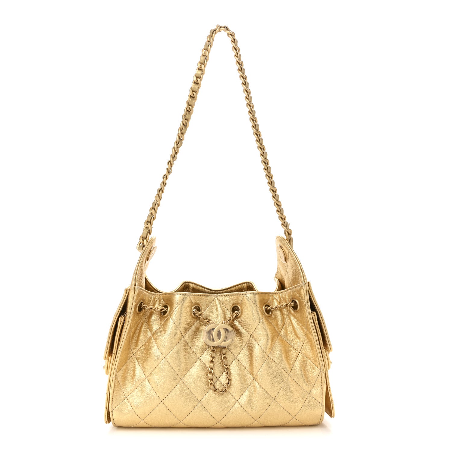 Metallic Caviar Quilted Mini Chanel 25 Handbag Gold