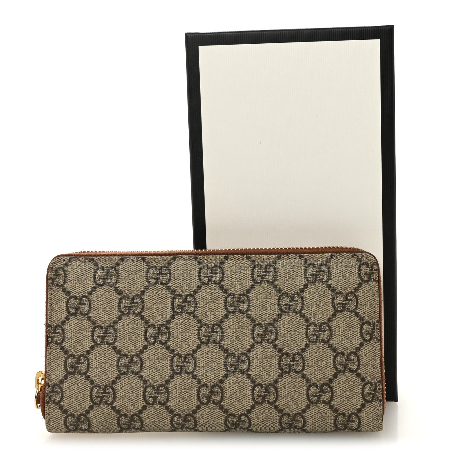 GG Supreme Monogram Cuoio Toscano Zip Around Wallet Beige Ebony Cuir