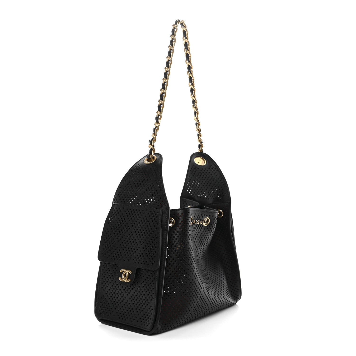 Perforated Calfskin Quilted Small Chanel 25 Handbag Black