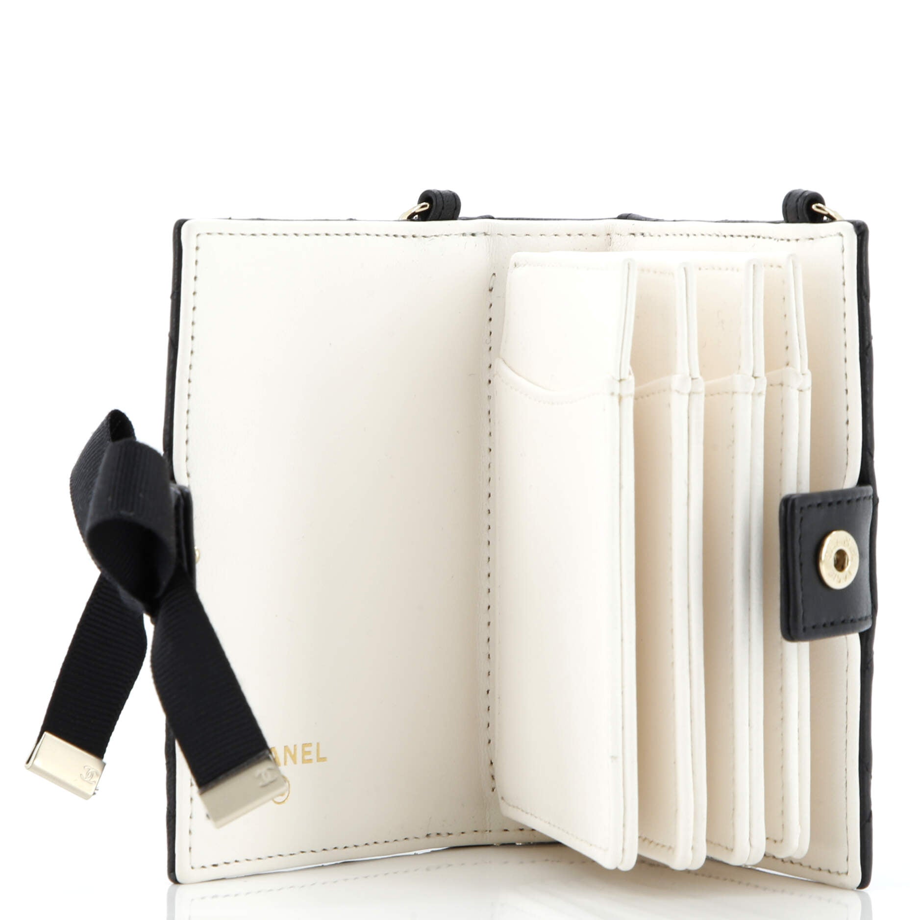 CC Book Card Holder with Chain Quilted Lambskin
