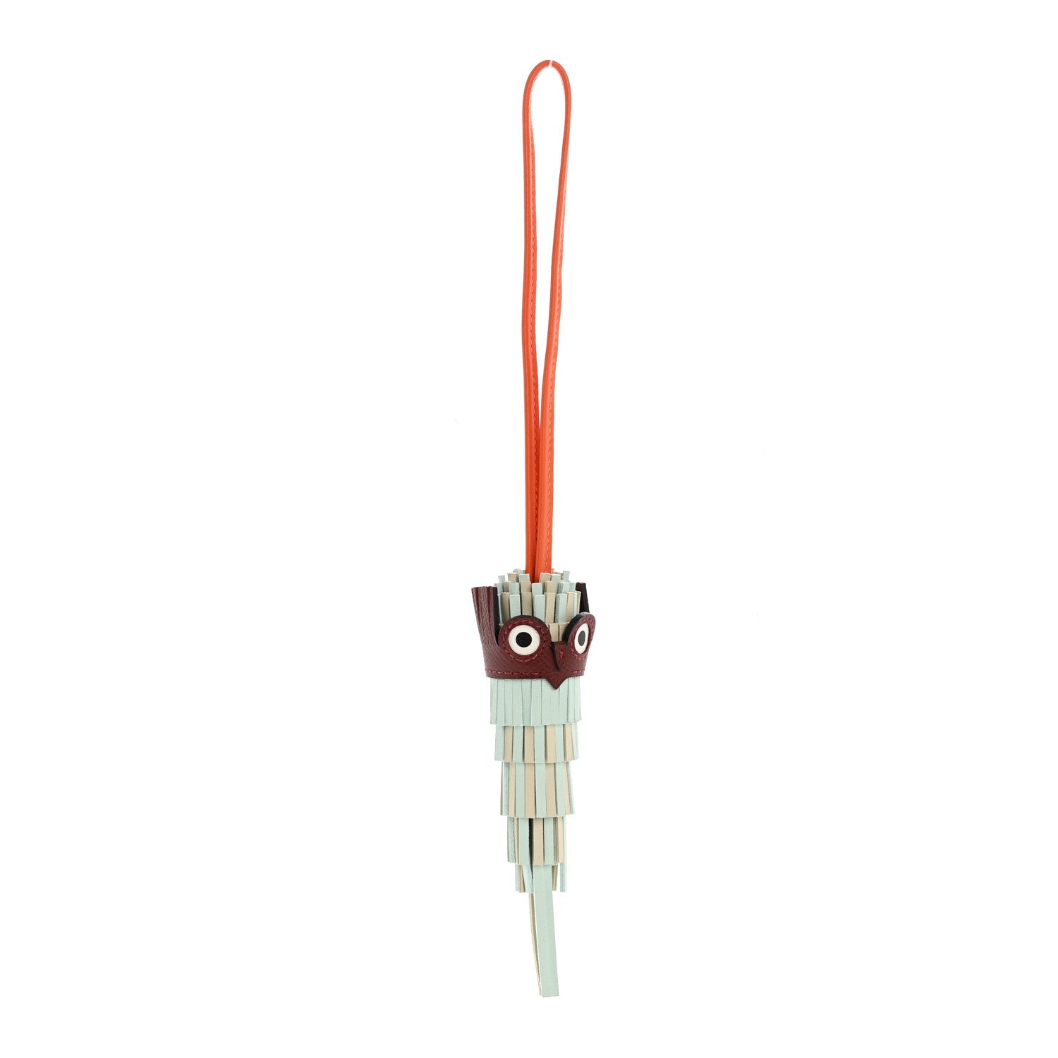 Milo Lambskin Epsom Chouette Bag Charm Vert Peppermint Clé Feu Rouge H White Black